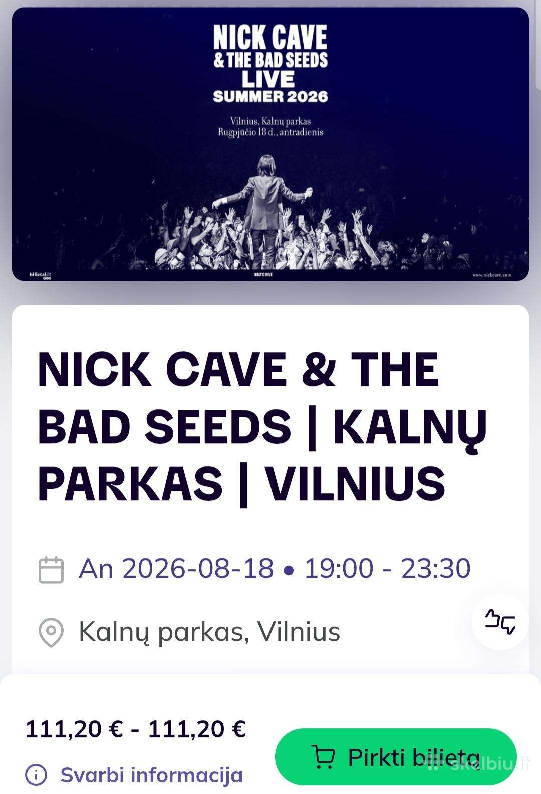 Nick Cave 2 bilietai