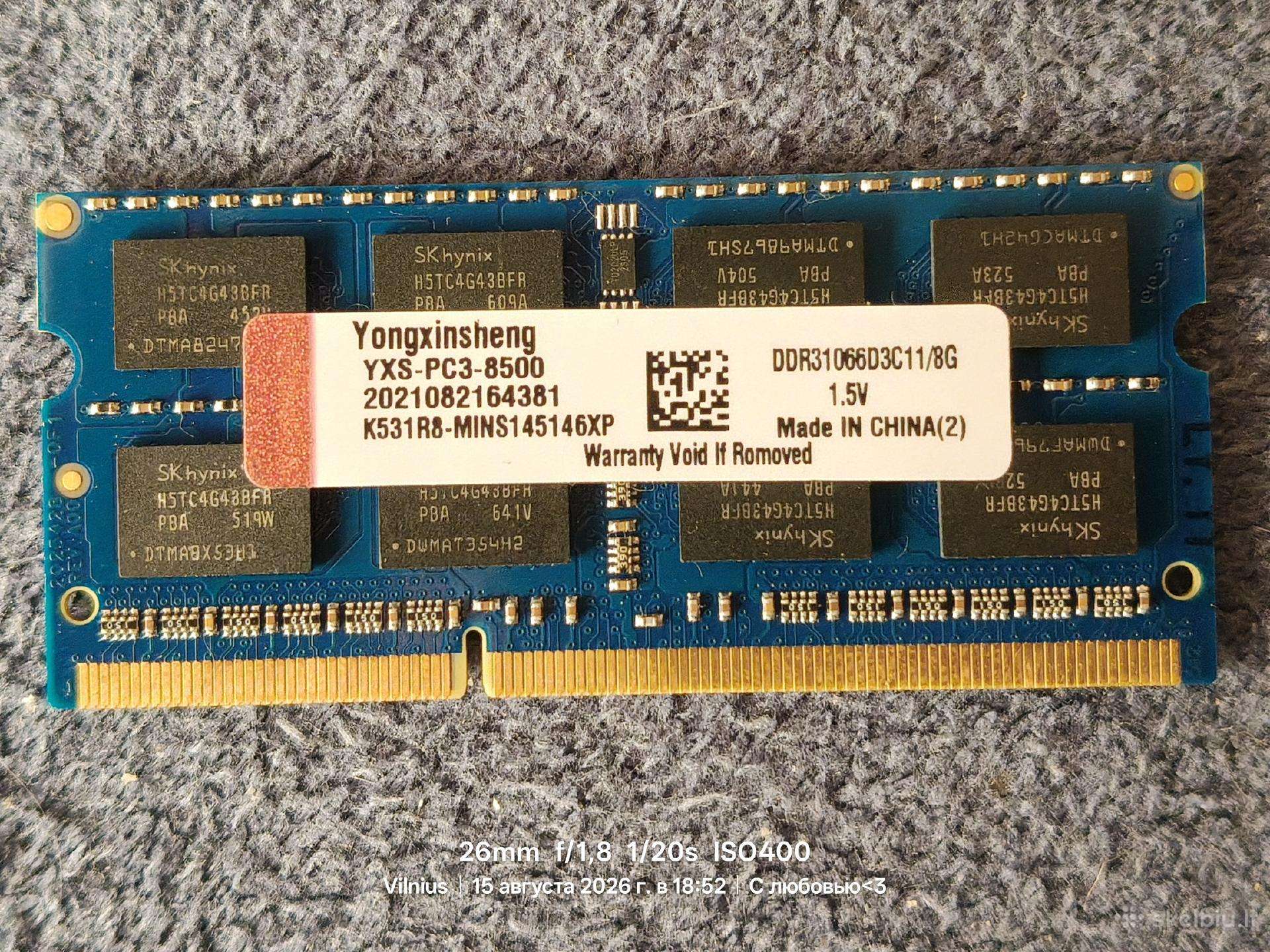 Ddr3 1066mhz 8gb nešiojamiems kompiuteriams