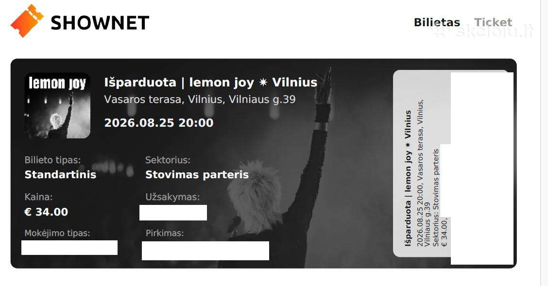 Bilietas į Lemon Joy Vilnius 08 25