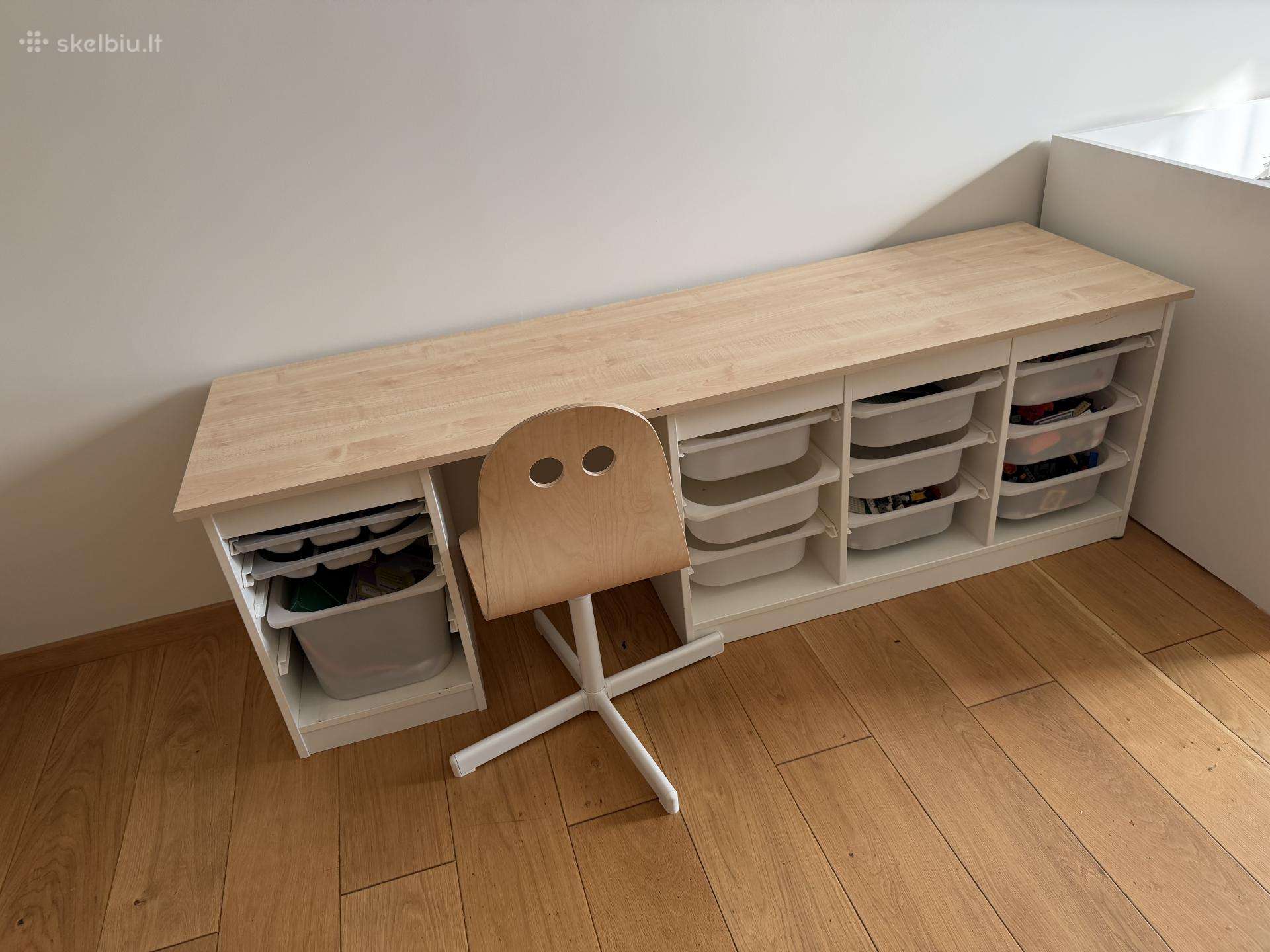 Ikea vaikų daiktų laikymo sistema, stalas, kėdė