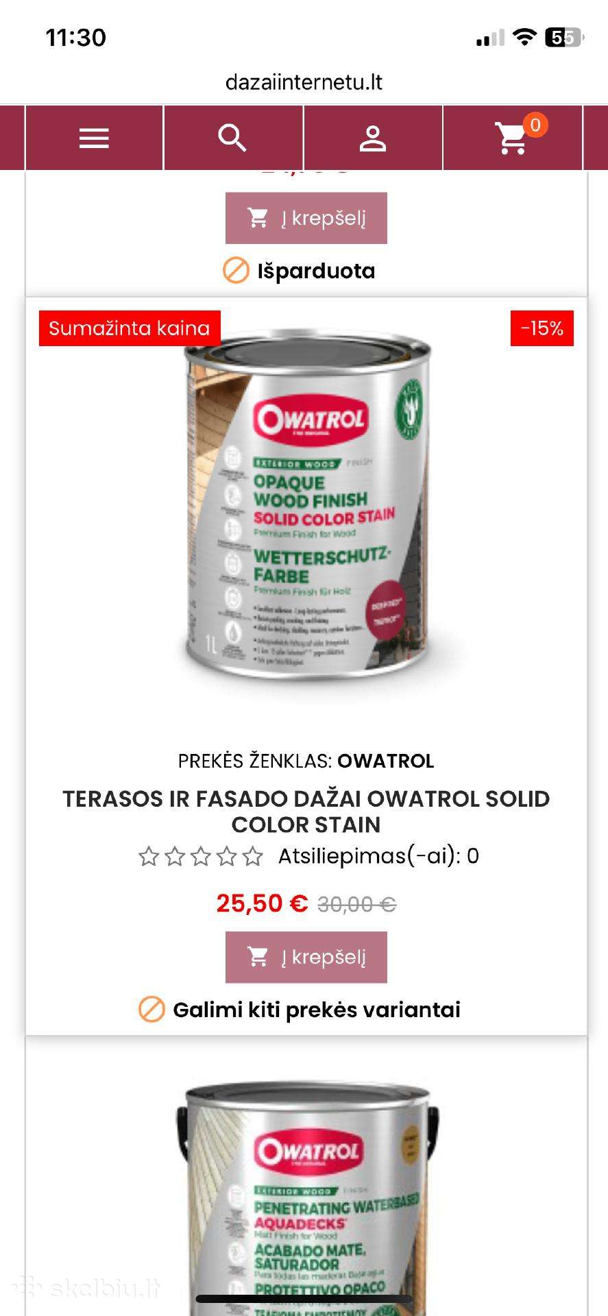 Owatrol solid color stain medinio fasado dažai