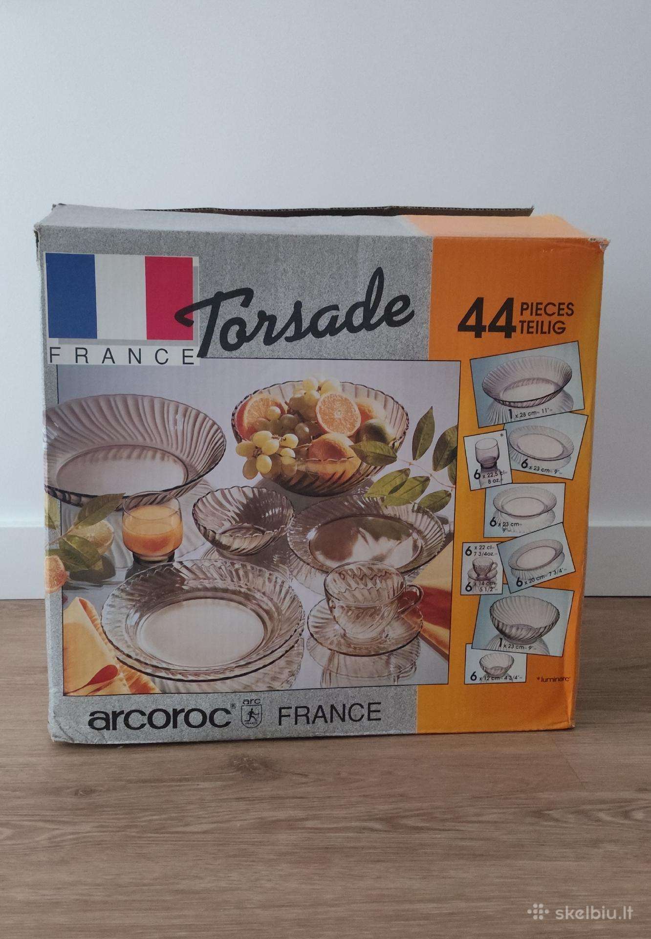 Torsade tamsaus stiklo indų rinkinys 44 vnt
