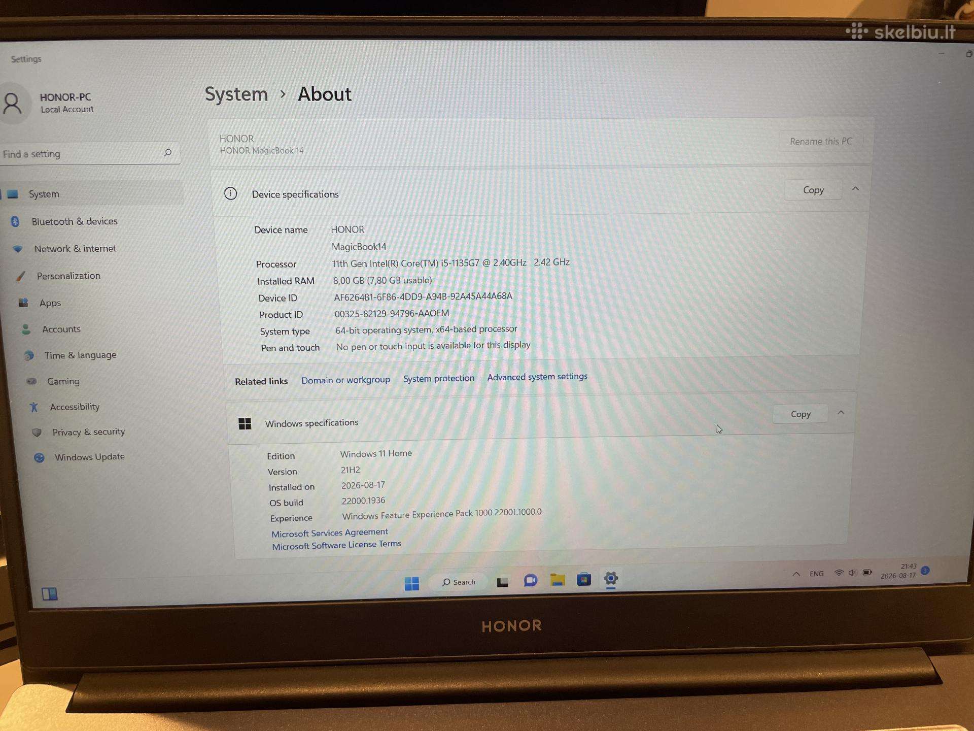 Honor Magicbook 14 ultrabook nešiojamas kompt.