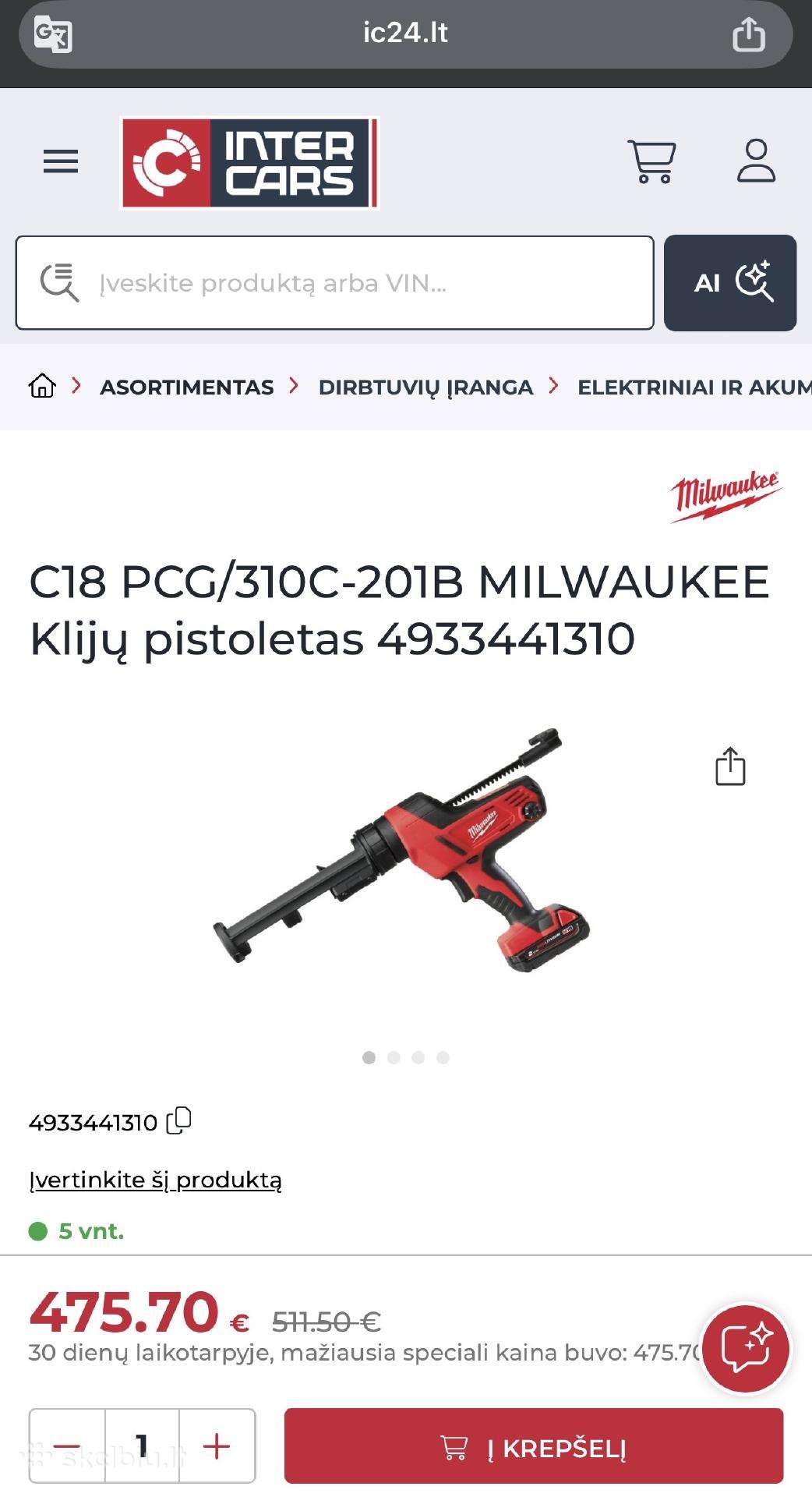 Akumuliatorinis pistoletas Milwaukee C18