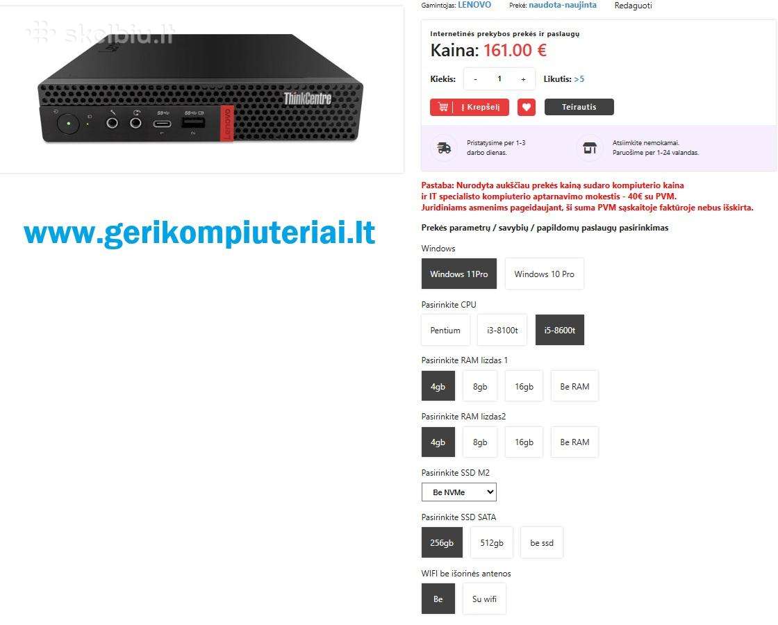 Lenovo m720q tiny-atpigo- i5-8600t/8/256- tik 161€