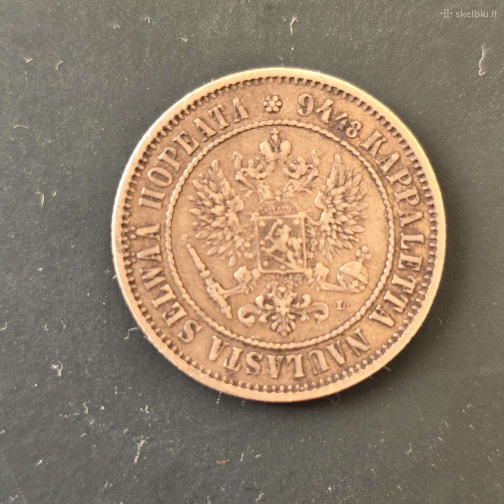 Suomija-rusija 1890 1 markka Ag 868 5,18g