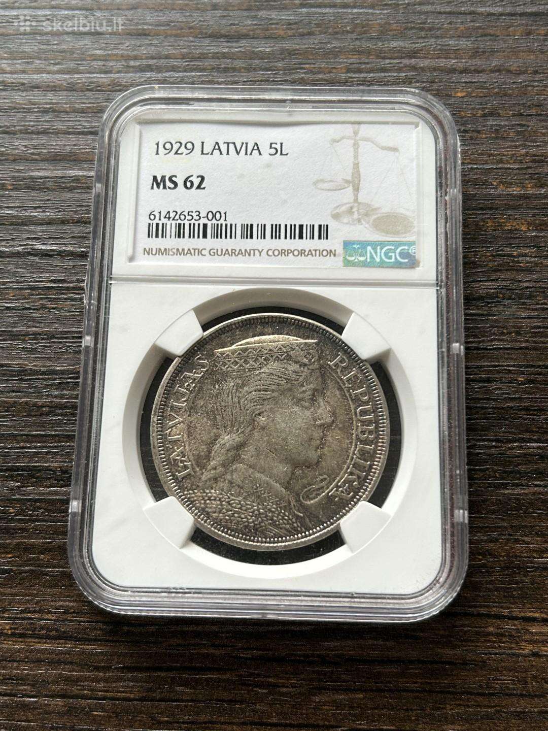 Latvija 5 latai 1929 Ngc Ms62