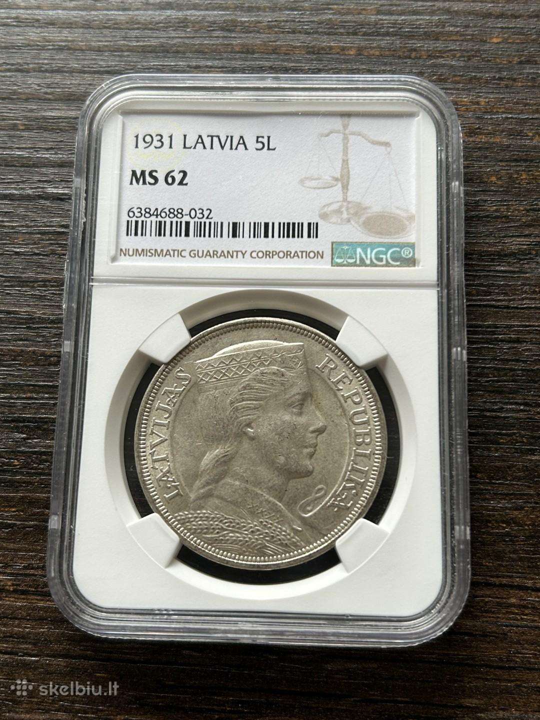 Latvija 5 latai 1931 Ngc Ms62