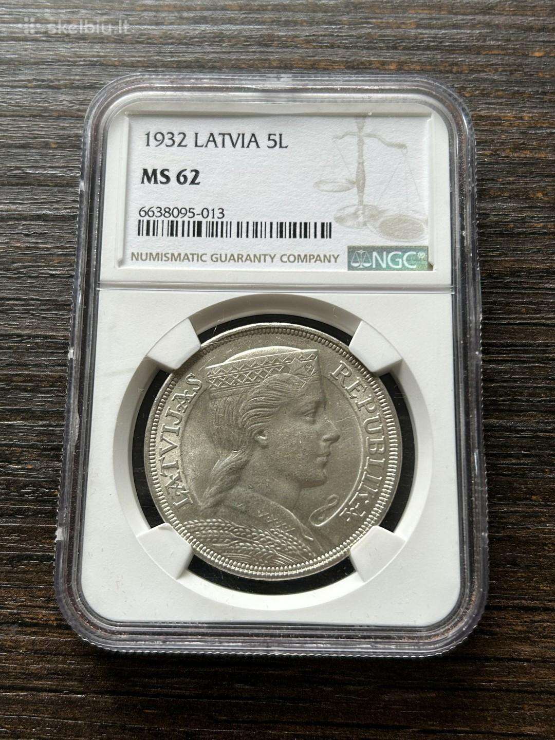 Latvija 5 latai 1932 Ngc Ms62