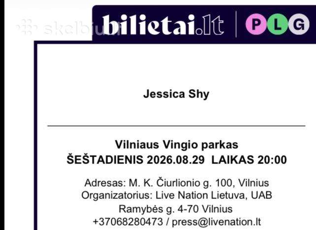 Bilietai į Jessicos Shy koncertą 08-29d.