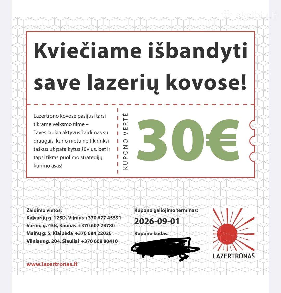 Kuponas 30€ į lazerių kovas