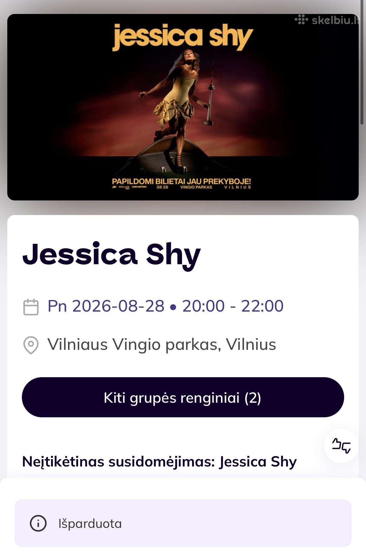 2 bilietai į Jessica Shy 08-28