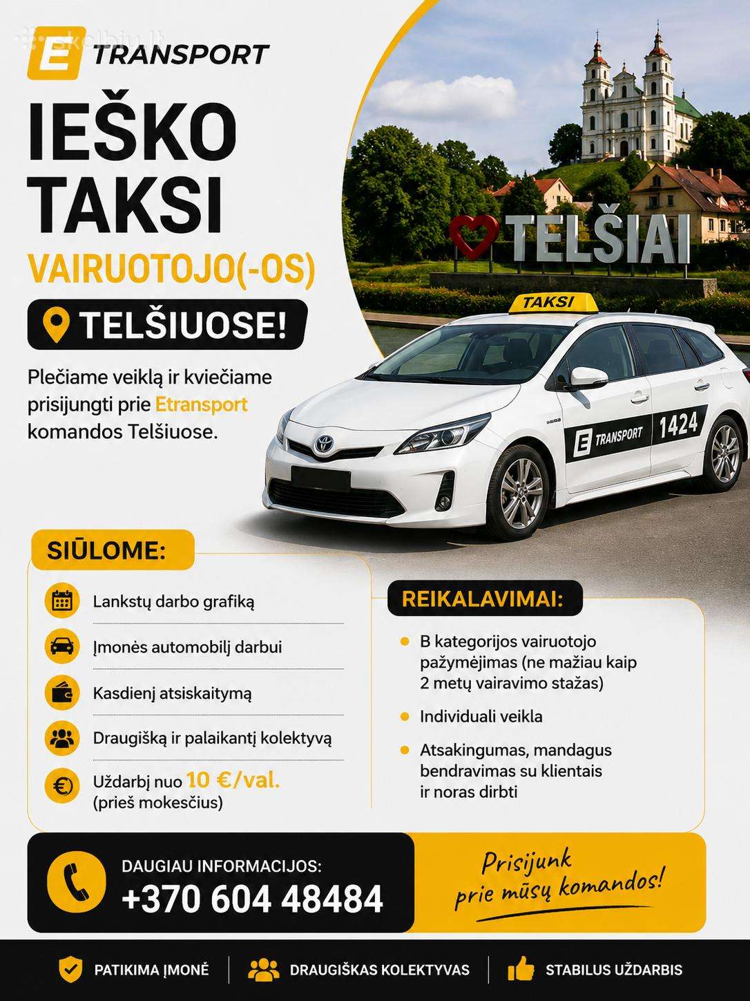Etransport ieško taksi vairuotojo(-OS) Telšiuose