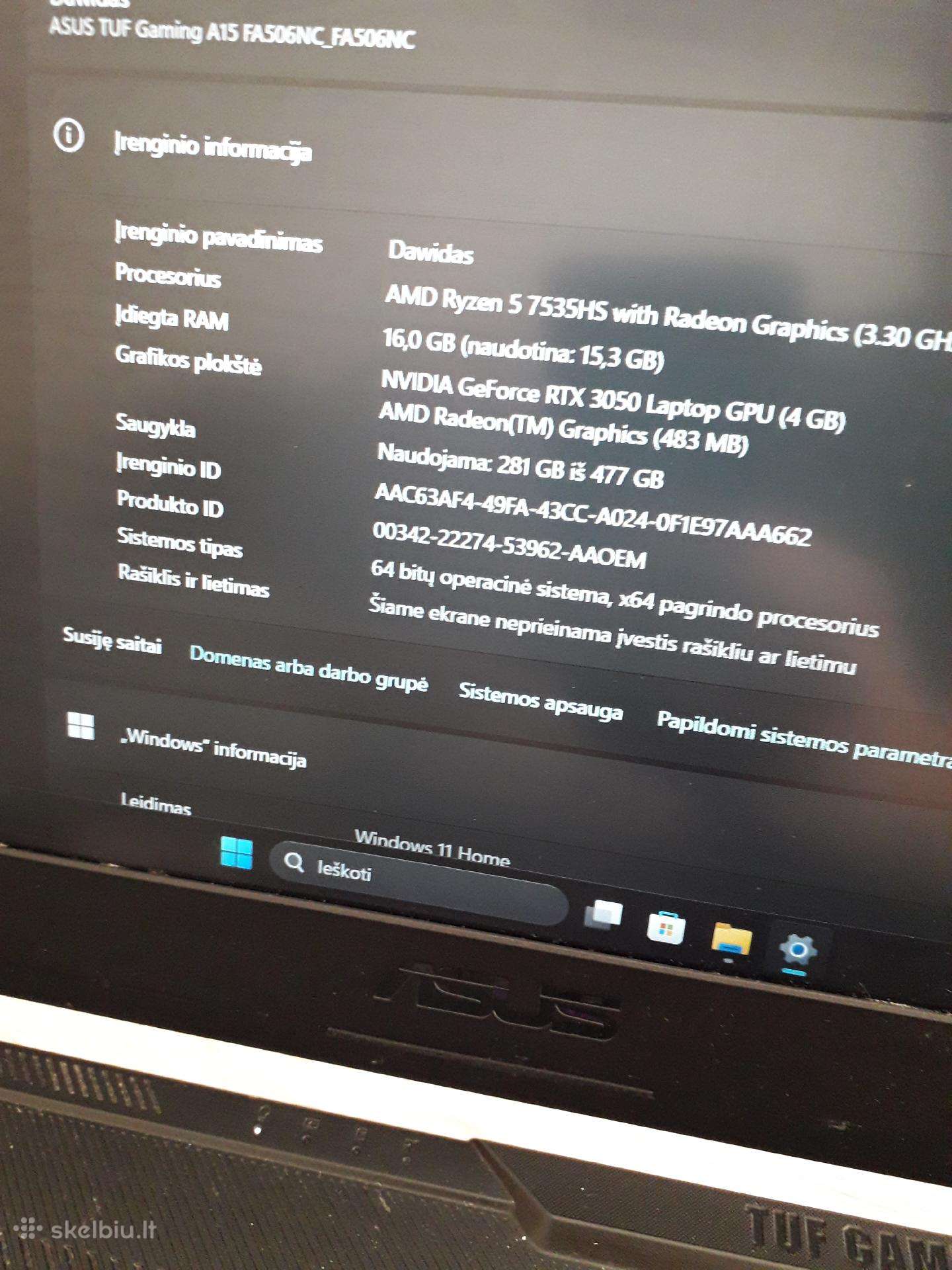 Parduodu Asus Tuf Gaming A15 Fa506nc