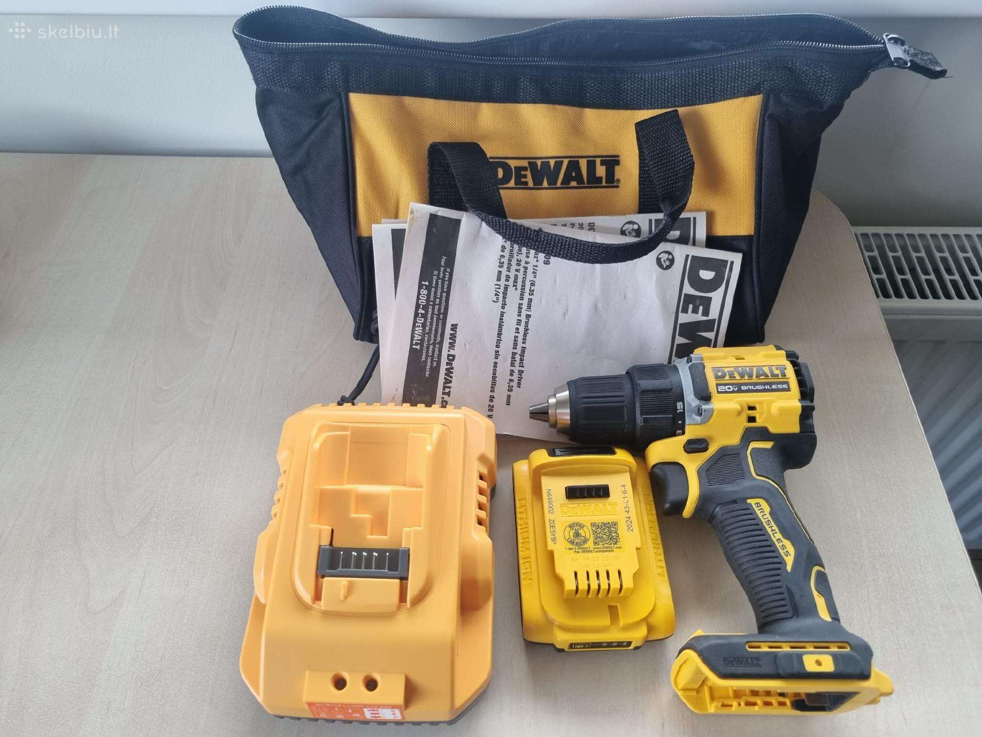 Dewalt grežtuvas +akumuliatorius +pakrovėjas.