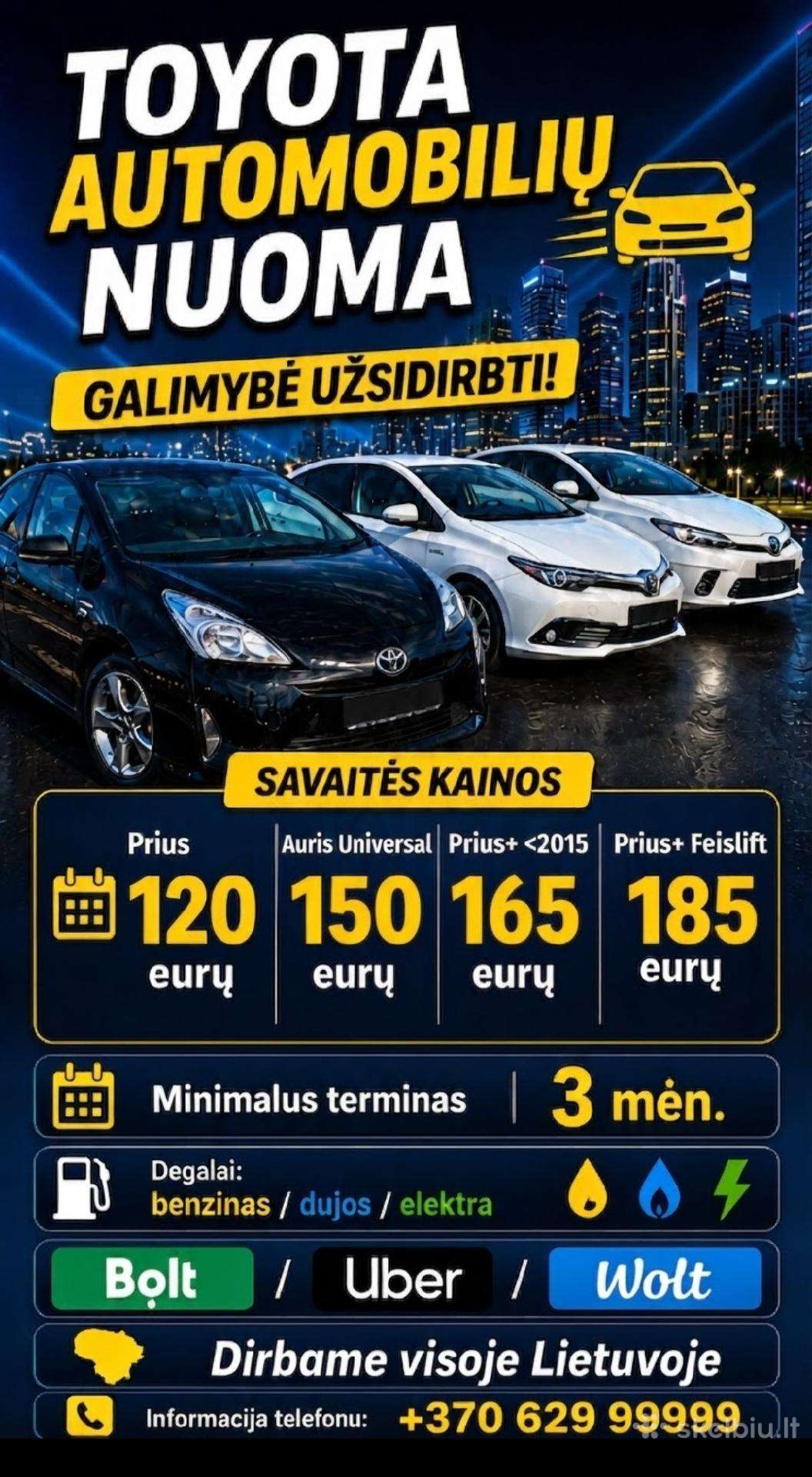 Nuoma Lietuvoje Prius,auris,plus+ 120/150/165/185