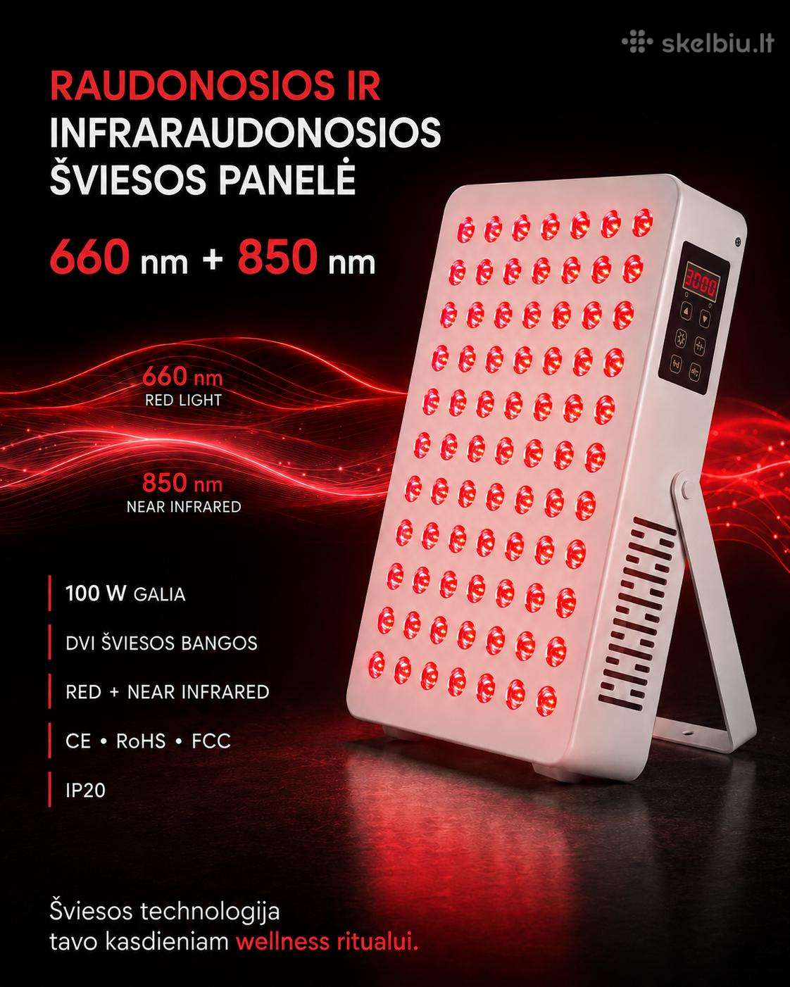 100 W raudonosios + Nir šviesos LED panelė 660 nm