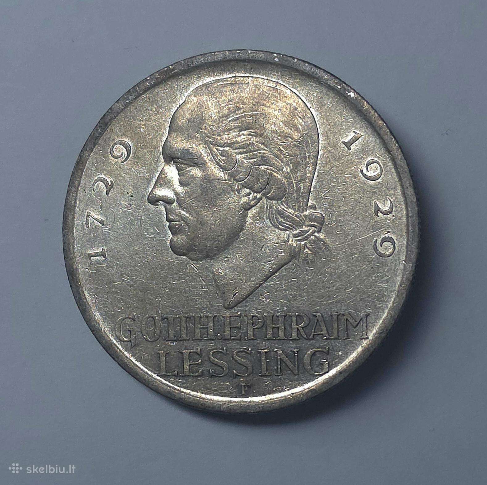 5 Reichsmark 1929 m. F (Gotthold Ephraim Lessing)