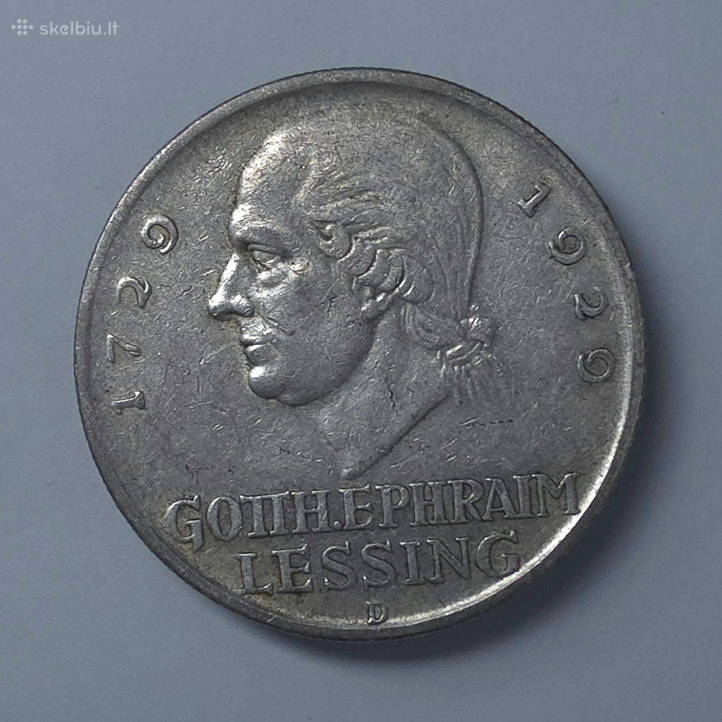 5 Reichsmark 1929 m. D (Gotthold Ephraim Lessing)