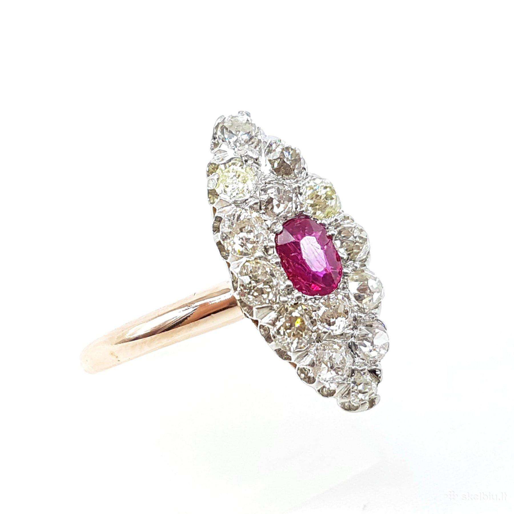 Aukso (750) žiedas su rubinu ir deimantais 1,14ct