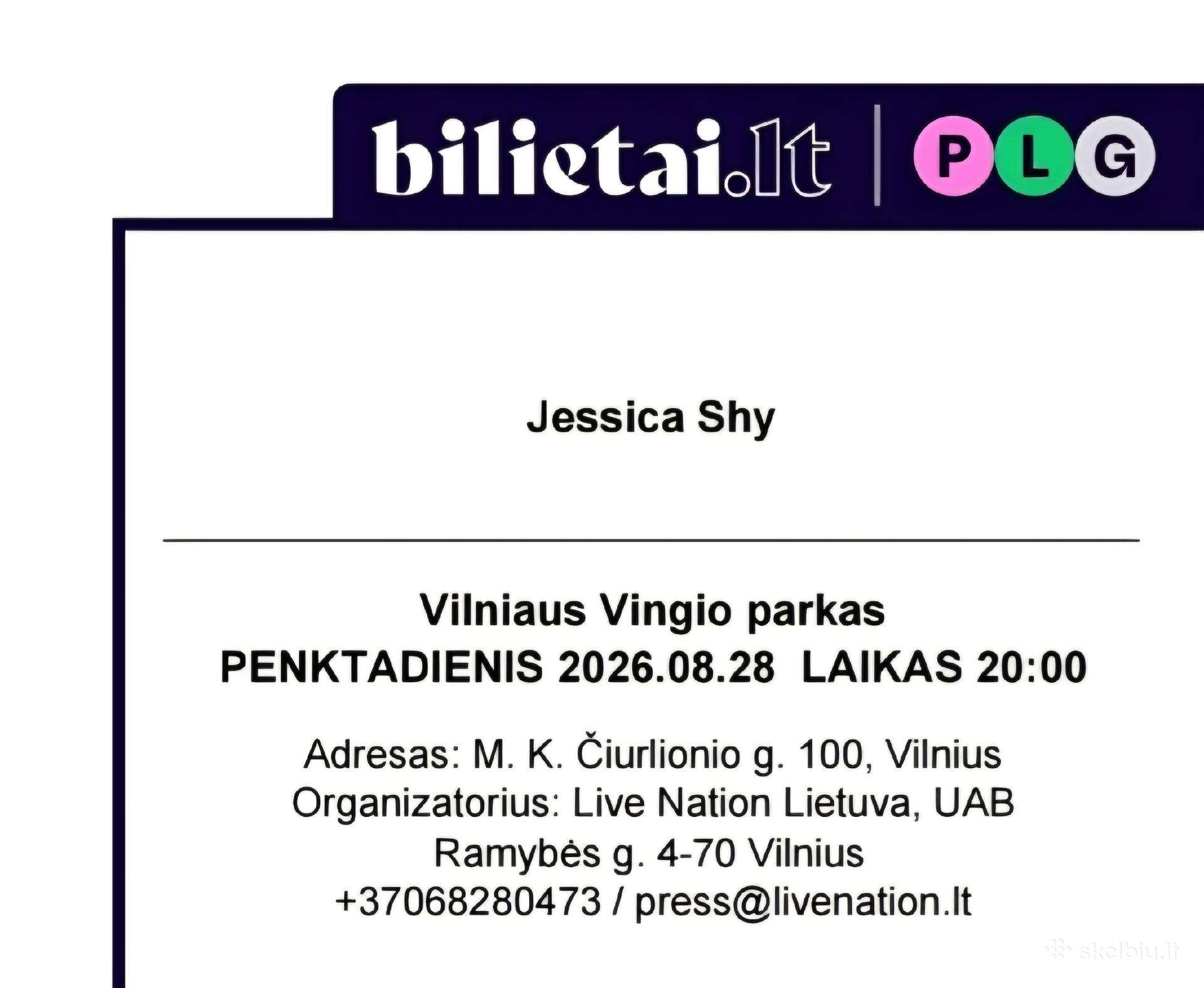 Parduodu 4vnt Jessica Shy bilietus 08.28