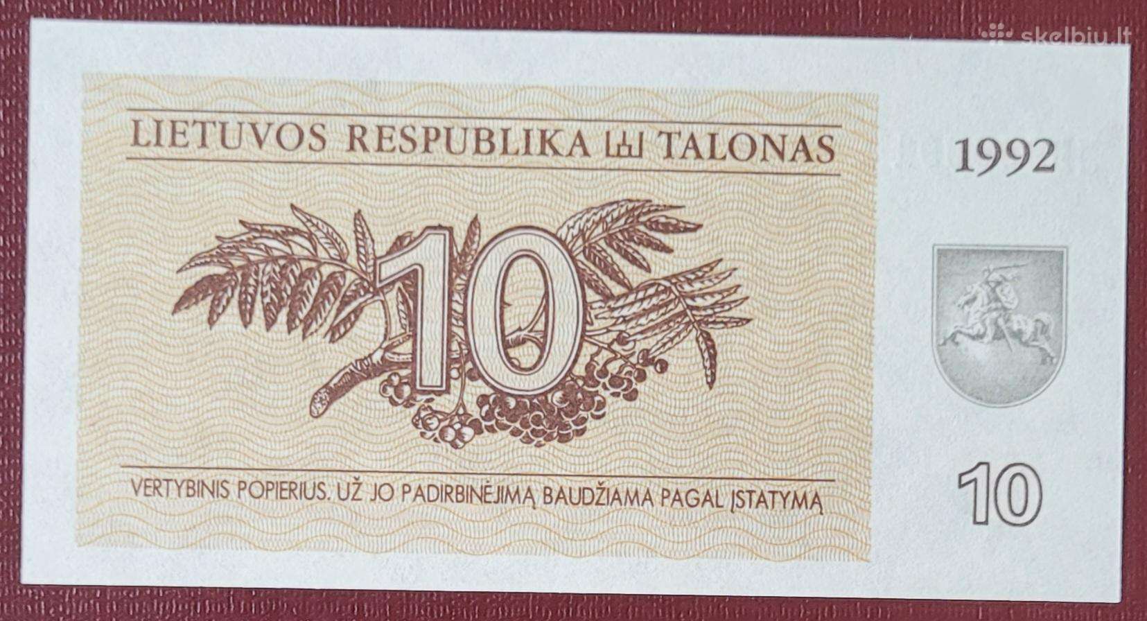 1992 m. 1 ir 10 talonai Unc