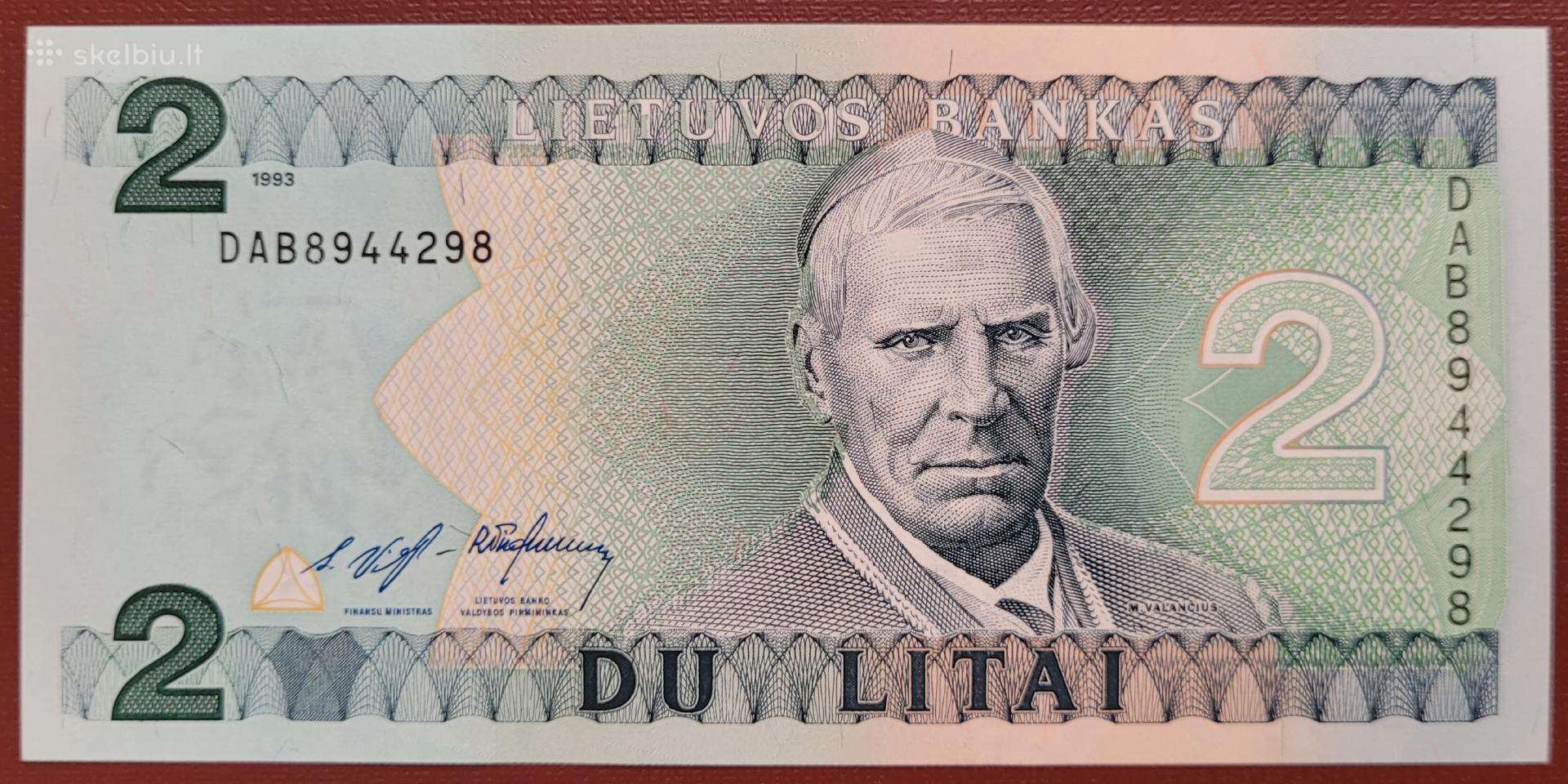 1 ir 2 litų banknotai Unc