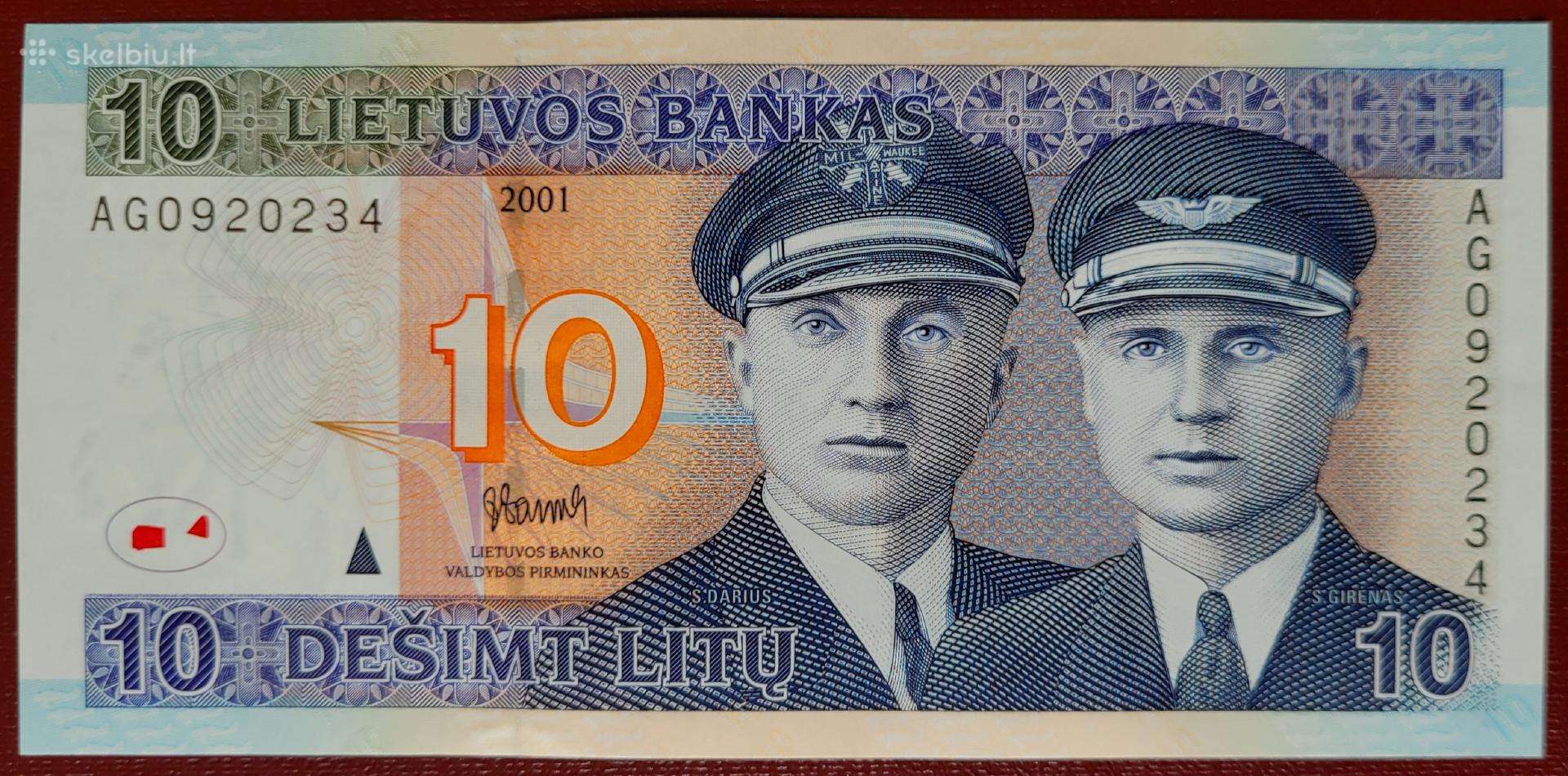 10 litų 2001 m. ir 2007 m. banknotai Unc