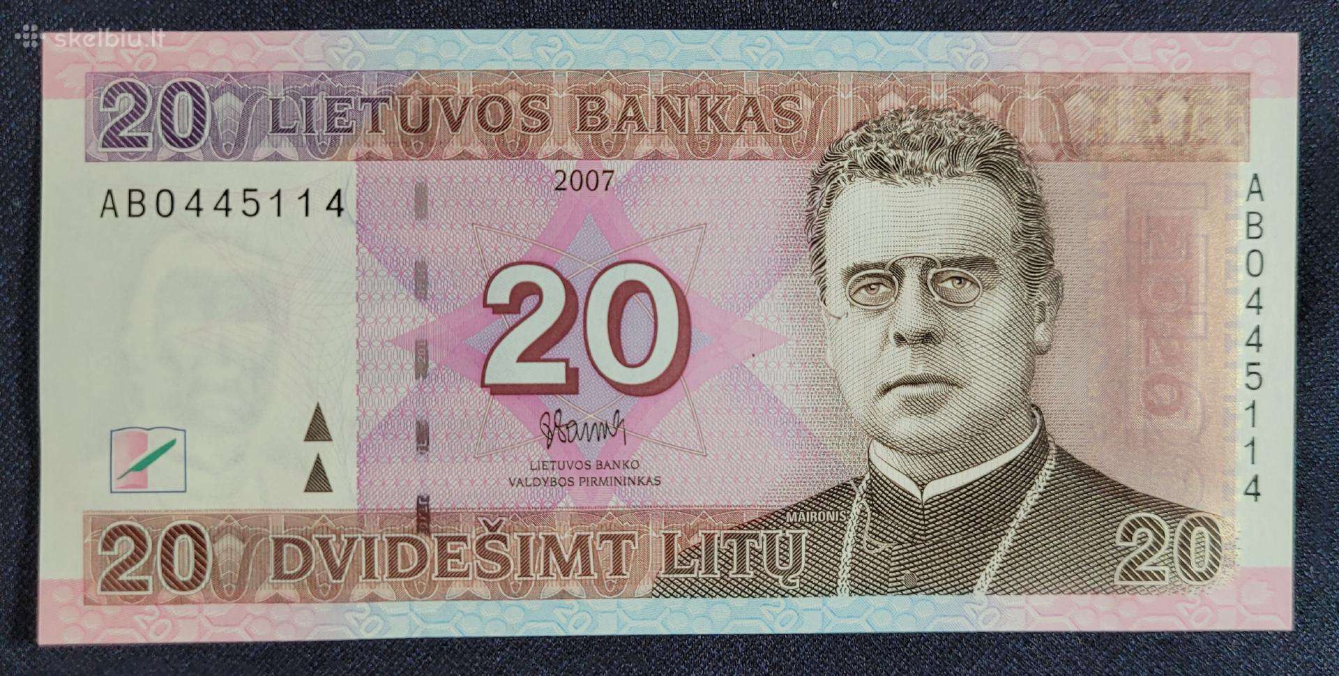 20 litų 2007 m. banknotai Unc