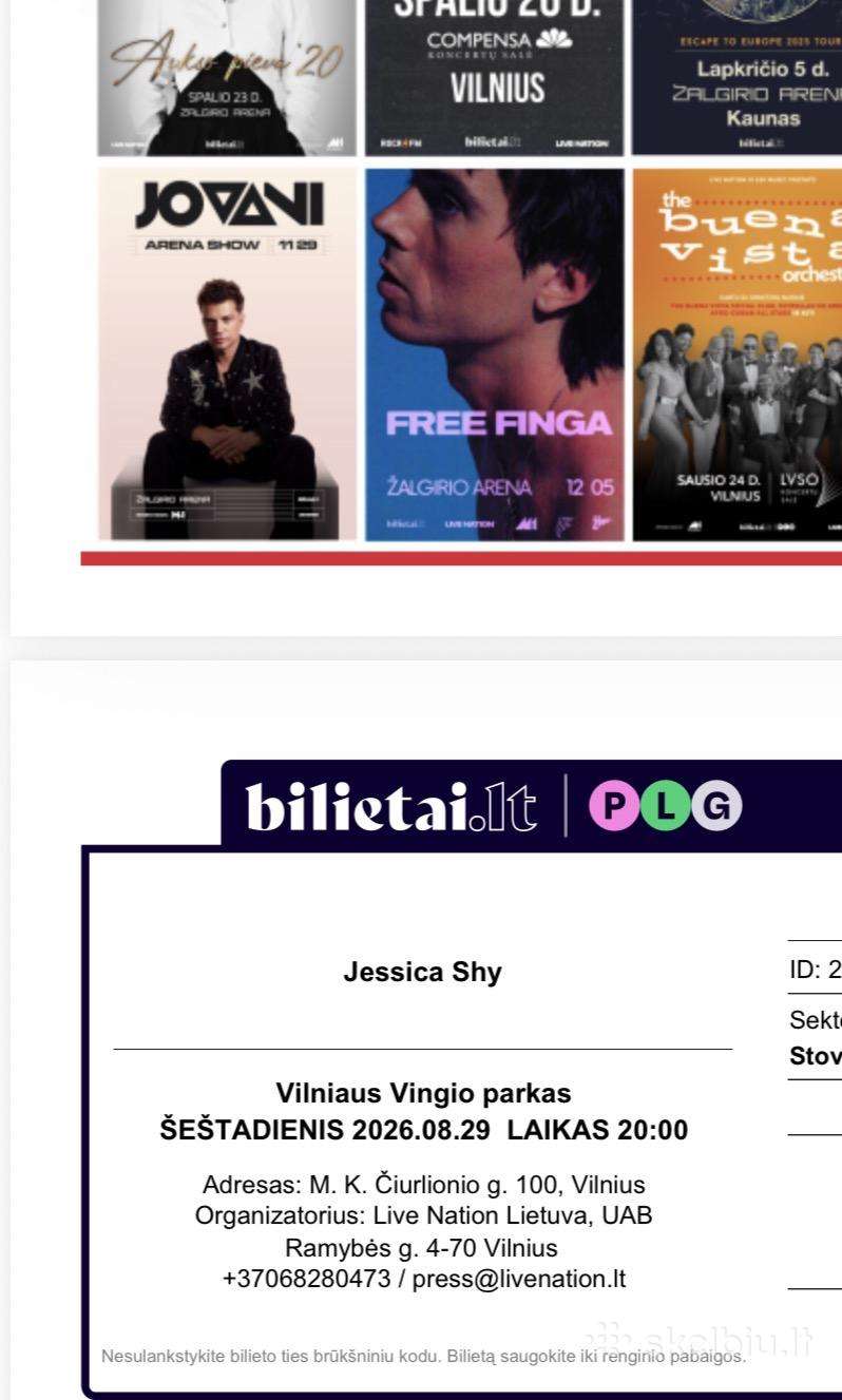 4 bilietai į Jessica Shy. 08.29 šeštadienį