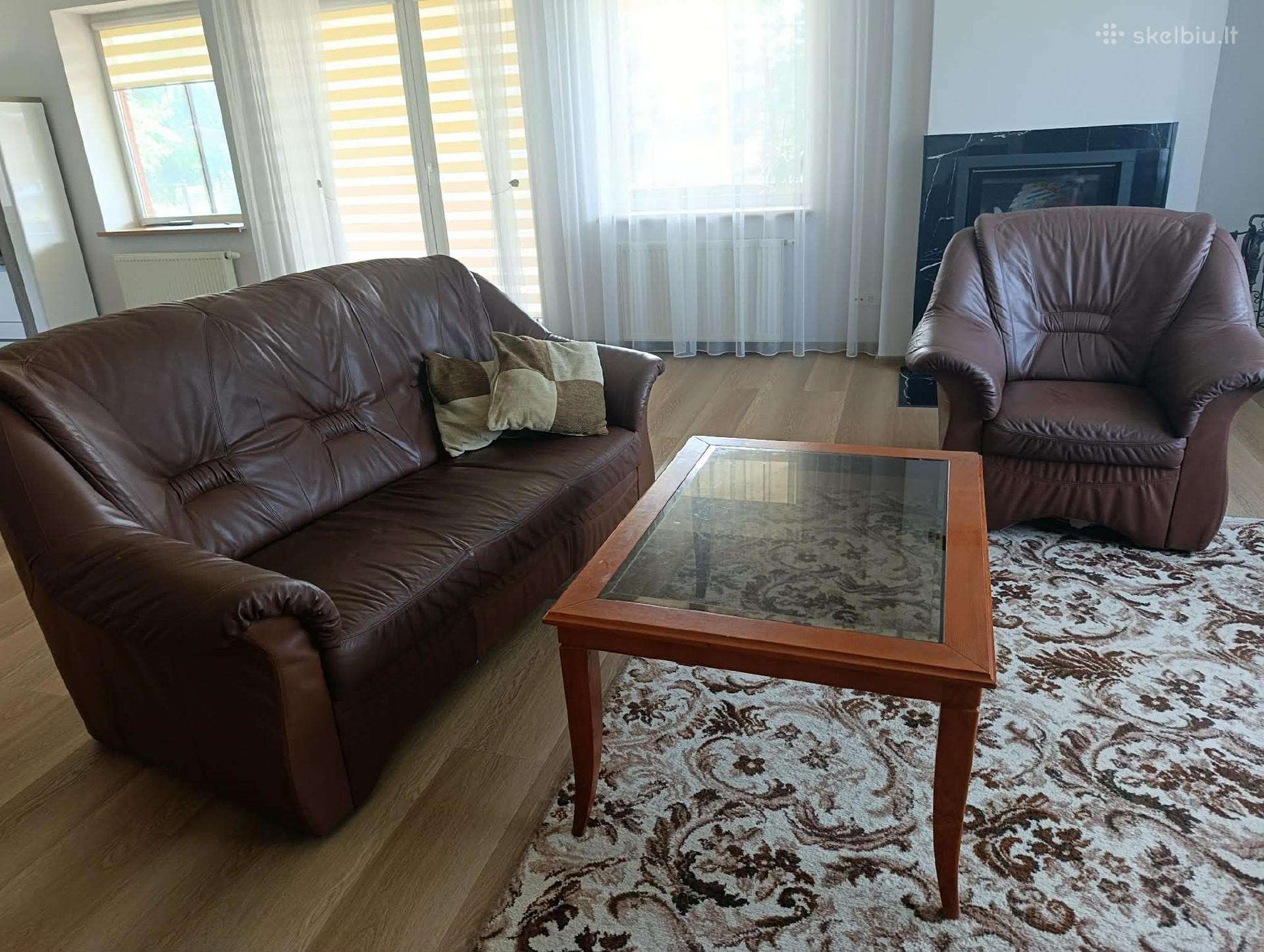 Natūralios odos sofa ir fotelis–labai geros būklės
