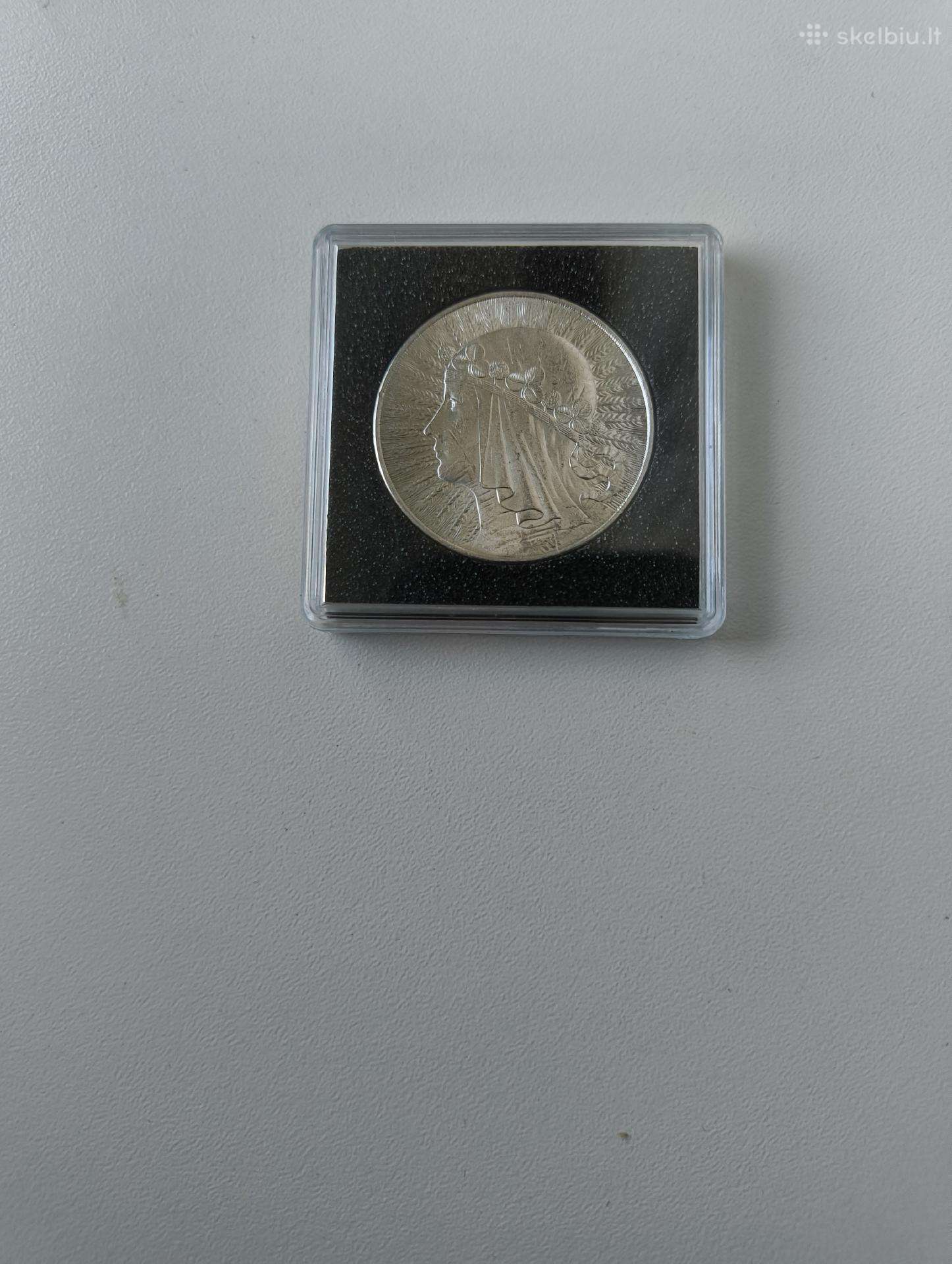 Moneta 10 Zlotų Original 1932 m. Sidabras Unc . Žr