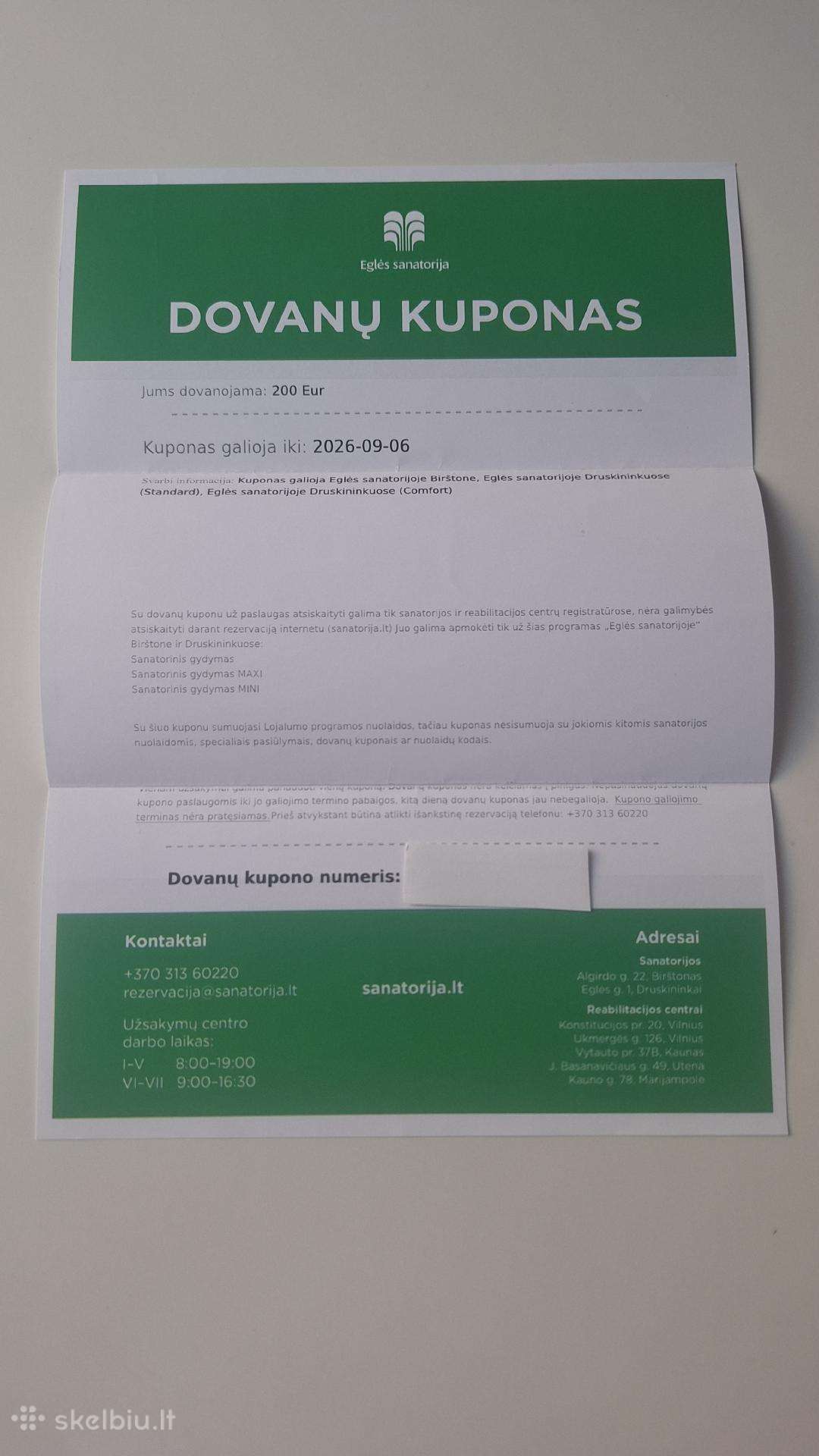 Eglės sanatorija 200 eur. dovanų kuponas
