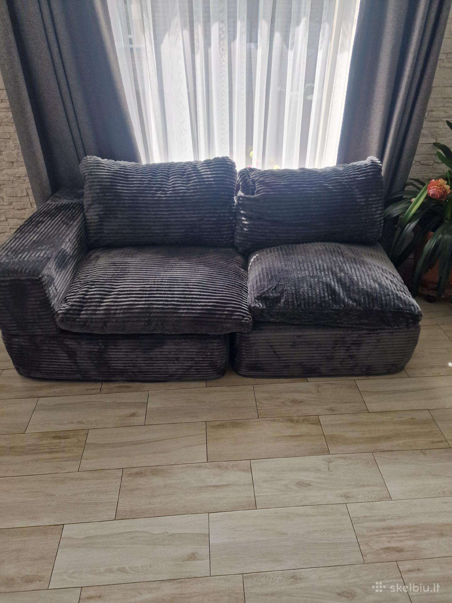 Nauja dvivietė modulinė sofa – pilka korduro