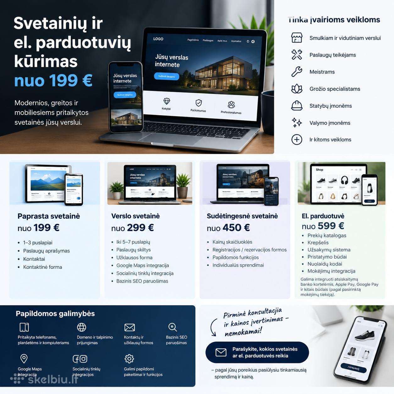Internetinių svetainių ir el. parduotuvių kūrimas