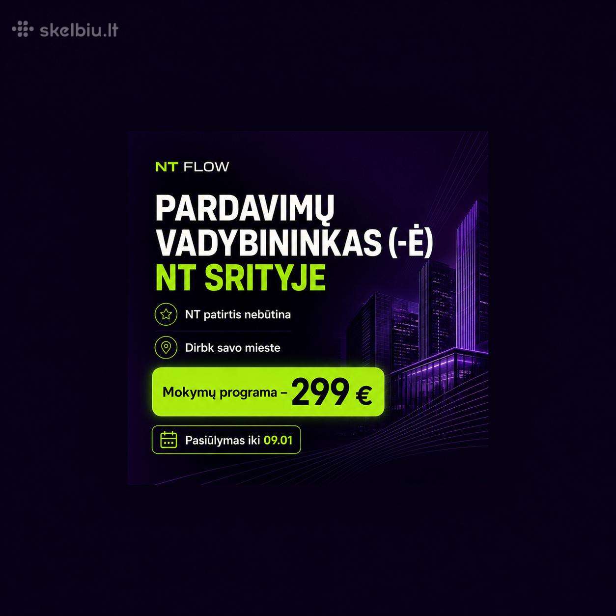 Pardavimų vadybininkas (-ė) Nt srityje
