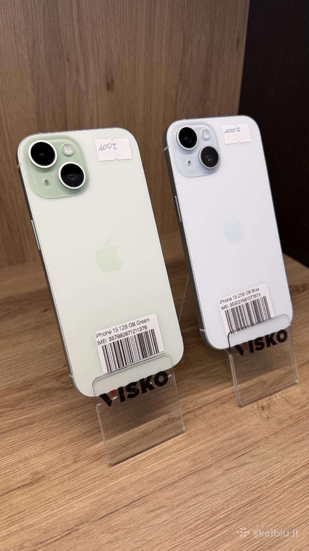 Apple iPhone 15 128gb ir 256gb baterija 100%
