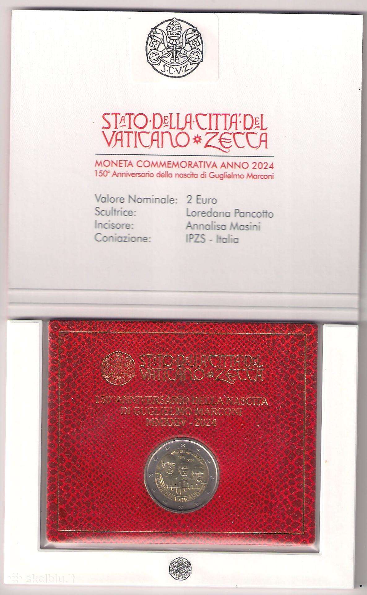 2 euro moneta Vatikanas 2024 Guglielmo Marconi