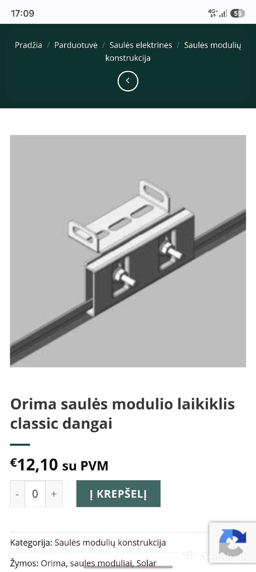 Orima saulės modulio laikikliai