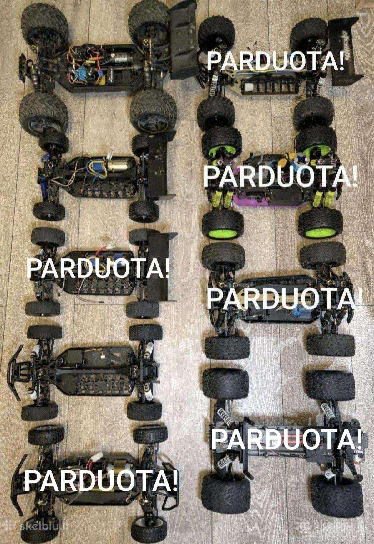 RC automodelių važiuoklės, dalys, pultai