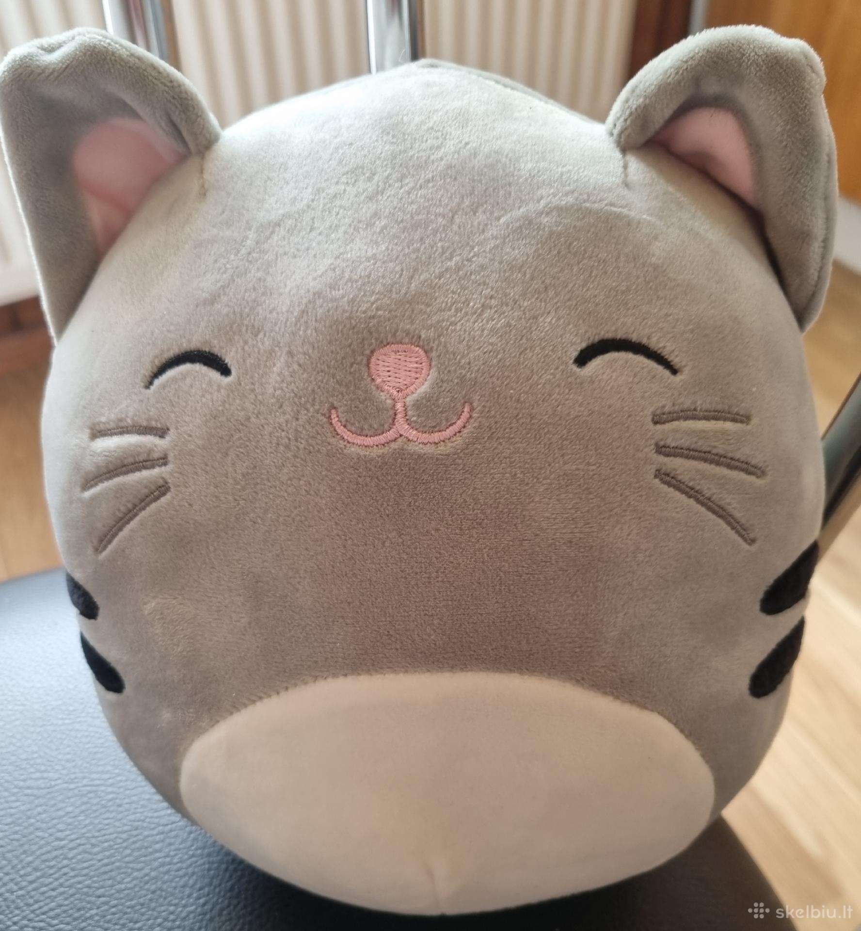 Minkštas pilkas katinėlis (Squishmallow tipo)
