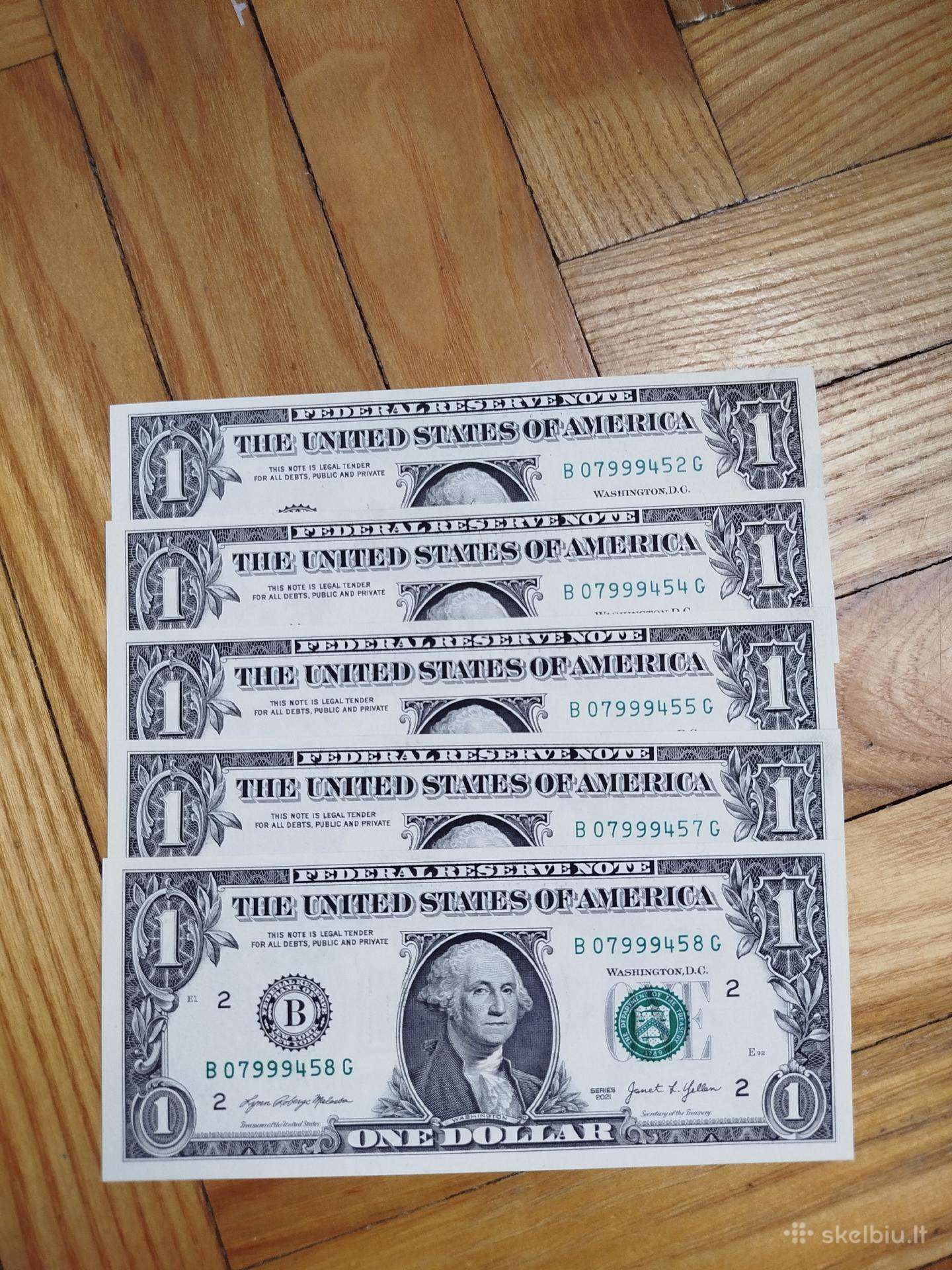 Kolekcinis 1jav dolerių banknotų rinkinys