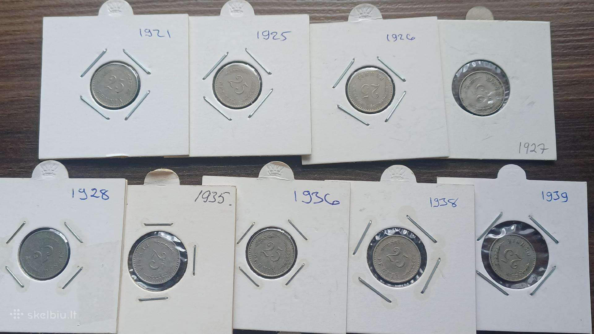 25 pennia rinkinys nuo 1921-45 Suomija
