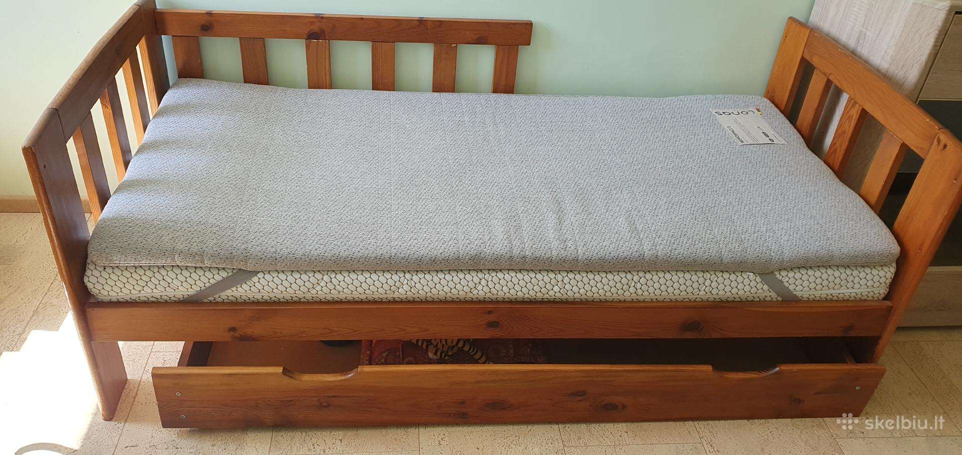 Vaikiska viengulė lova su stalčiumi ir čiužiniu