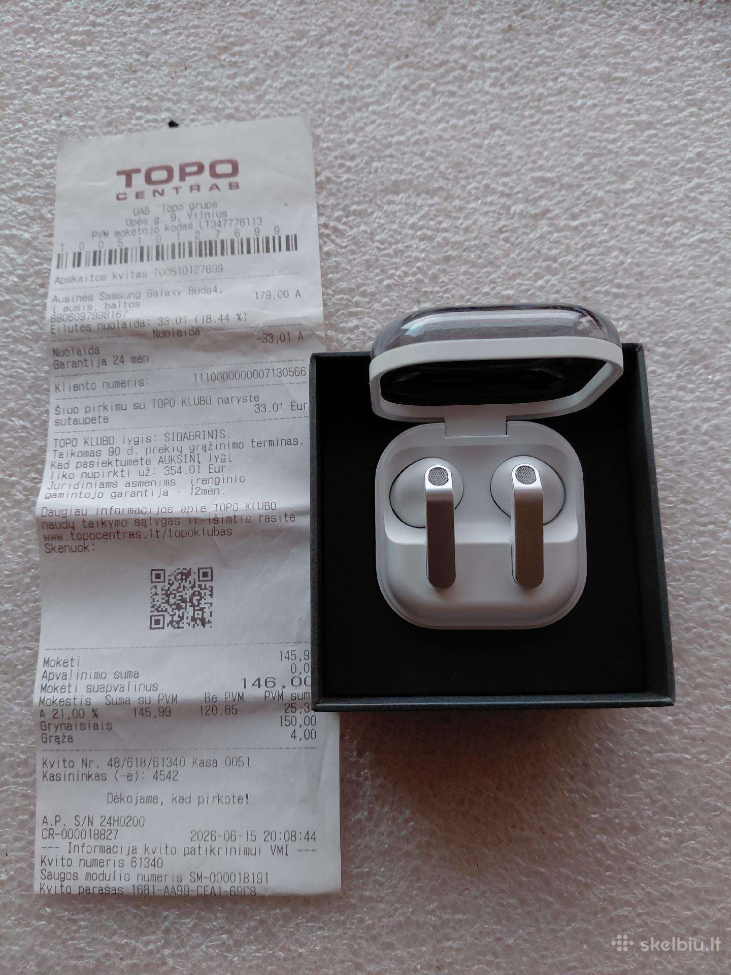 Ausines Samsung Galaxy Buds 4 su 2m garantija