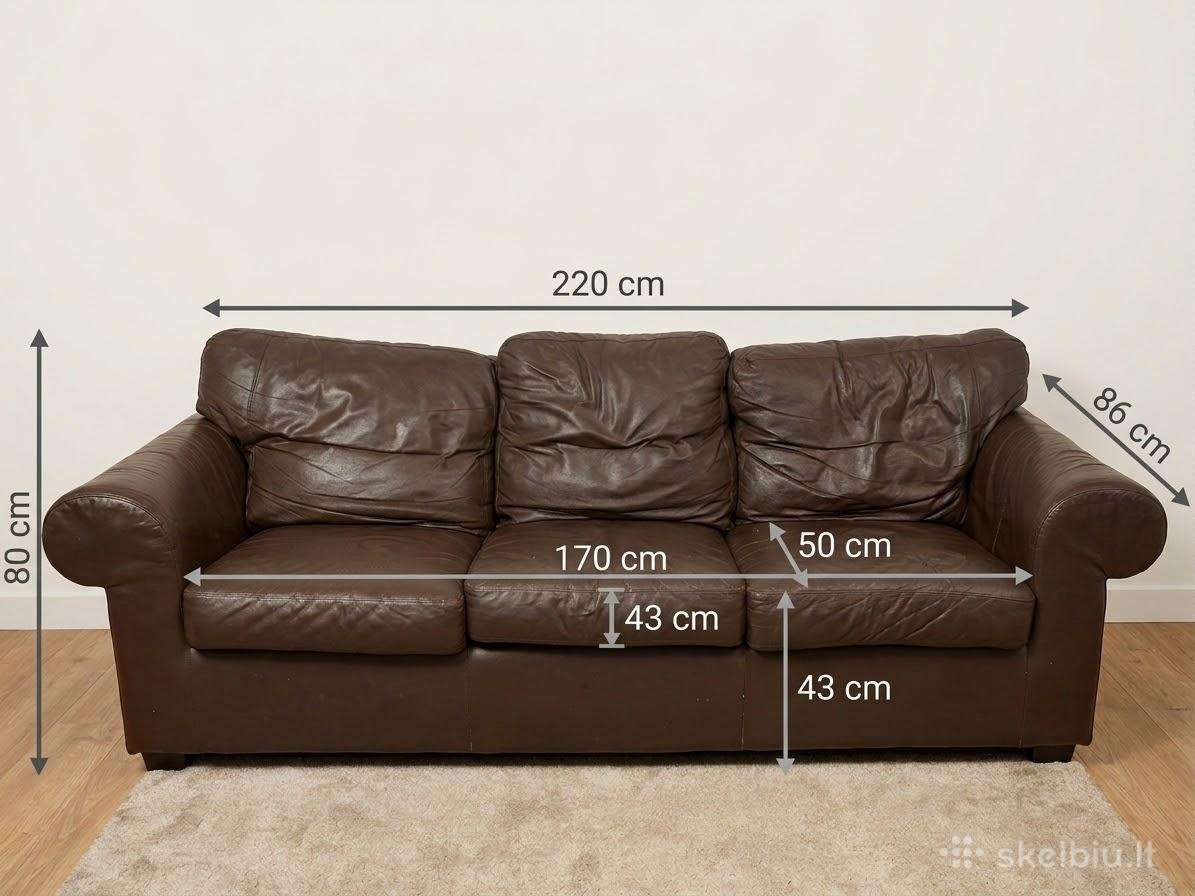 Tamsiai ruda odinė 3-vietė sofa