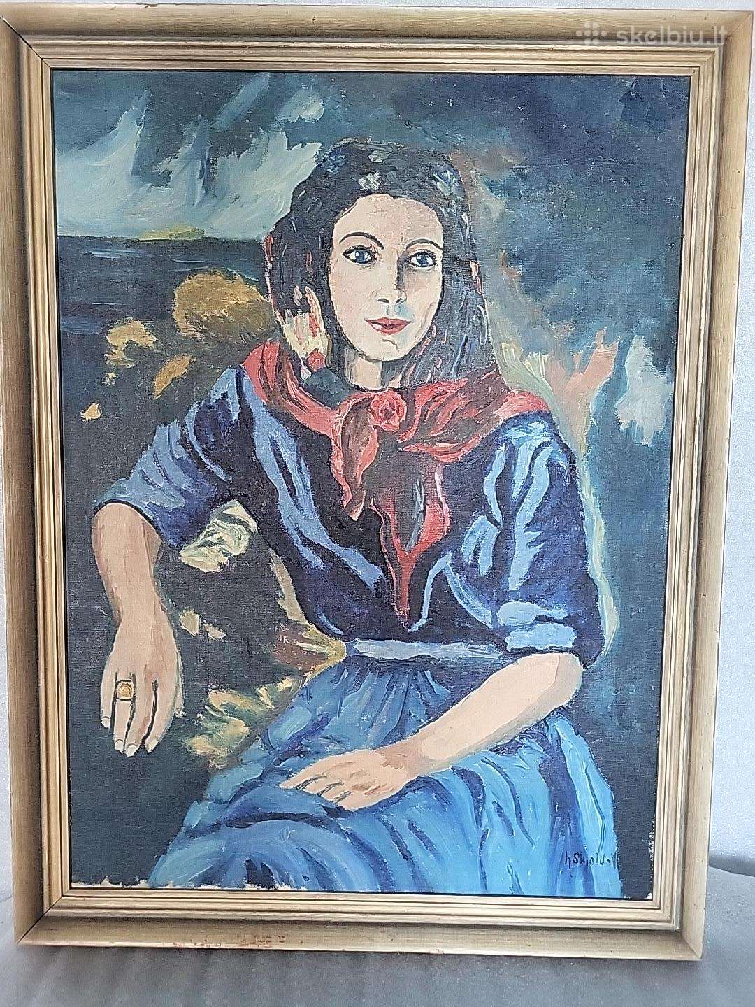 Originalus tapytas moters portretas su rėmu