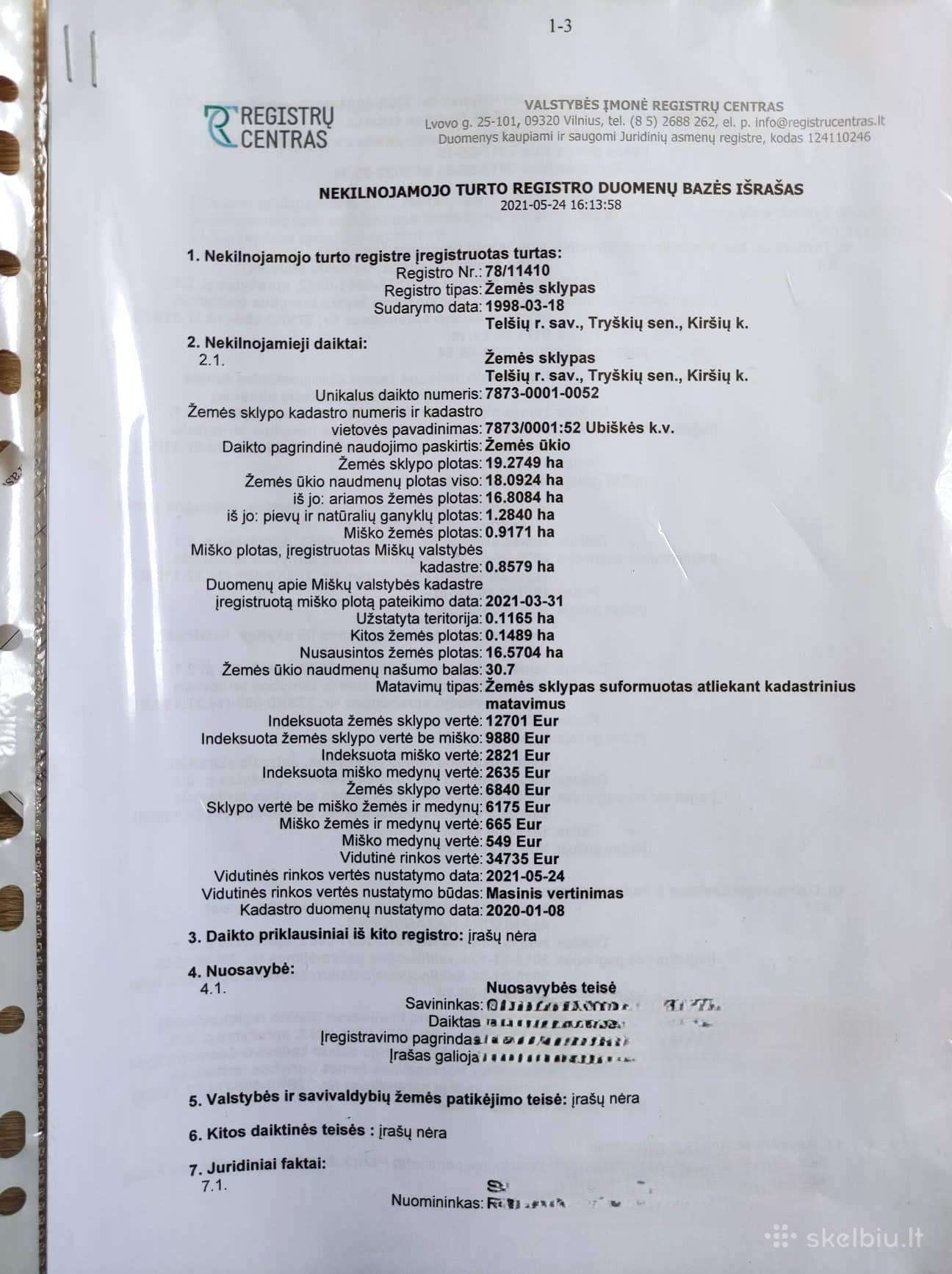Parduodamas 19,27 ha žemės ūkio paskirties sklypas