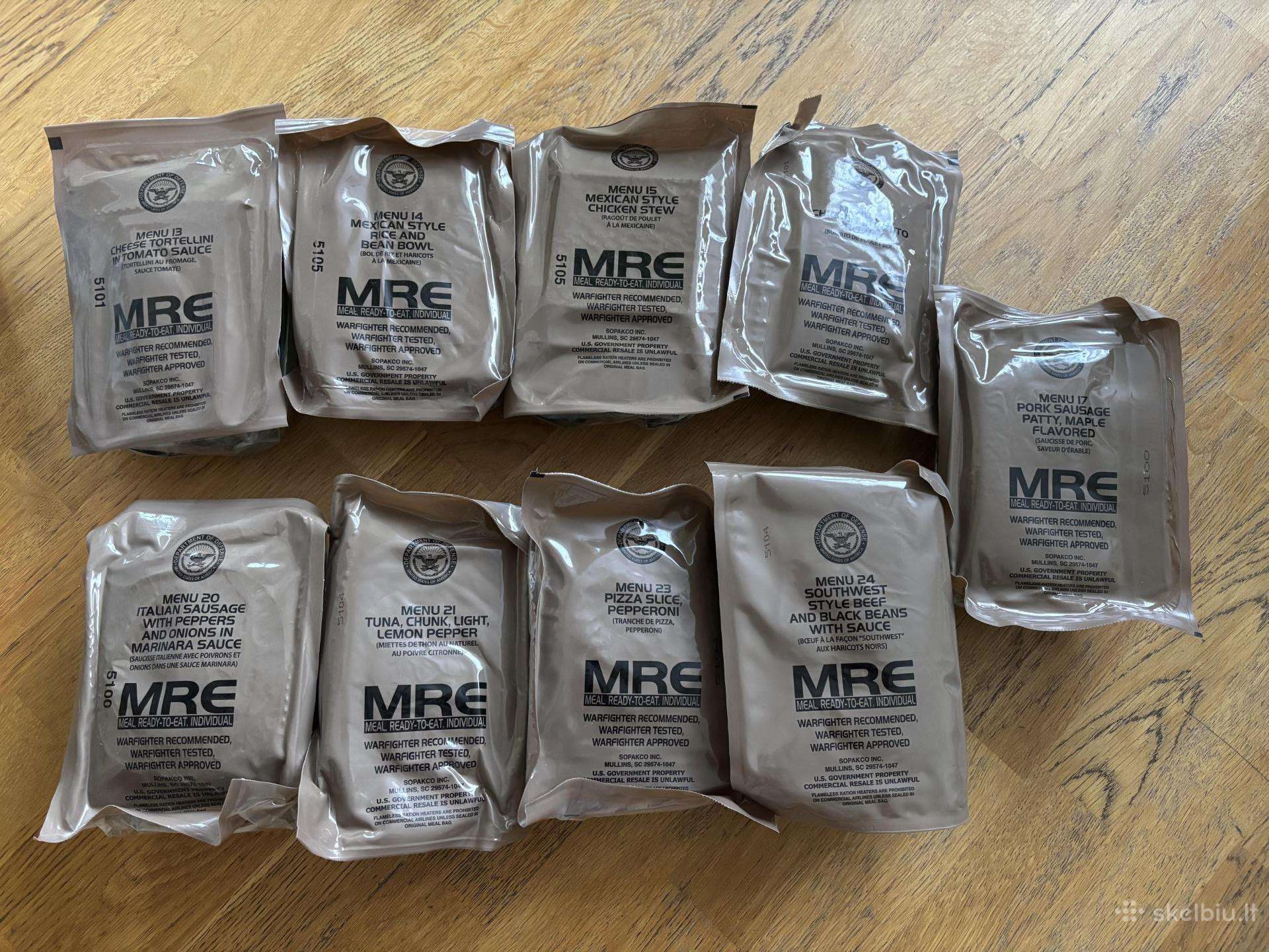 Amerikietiškas sausas maisto karinis davinys mre
