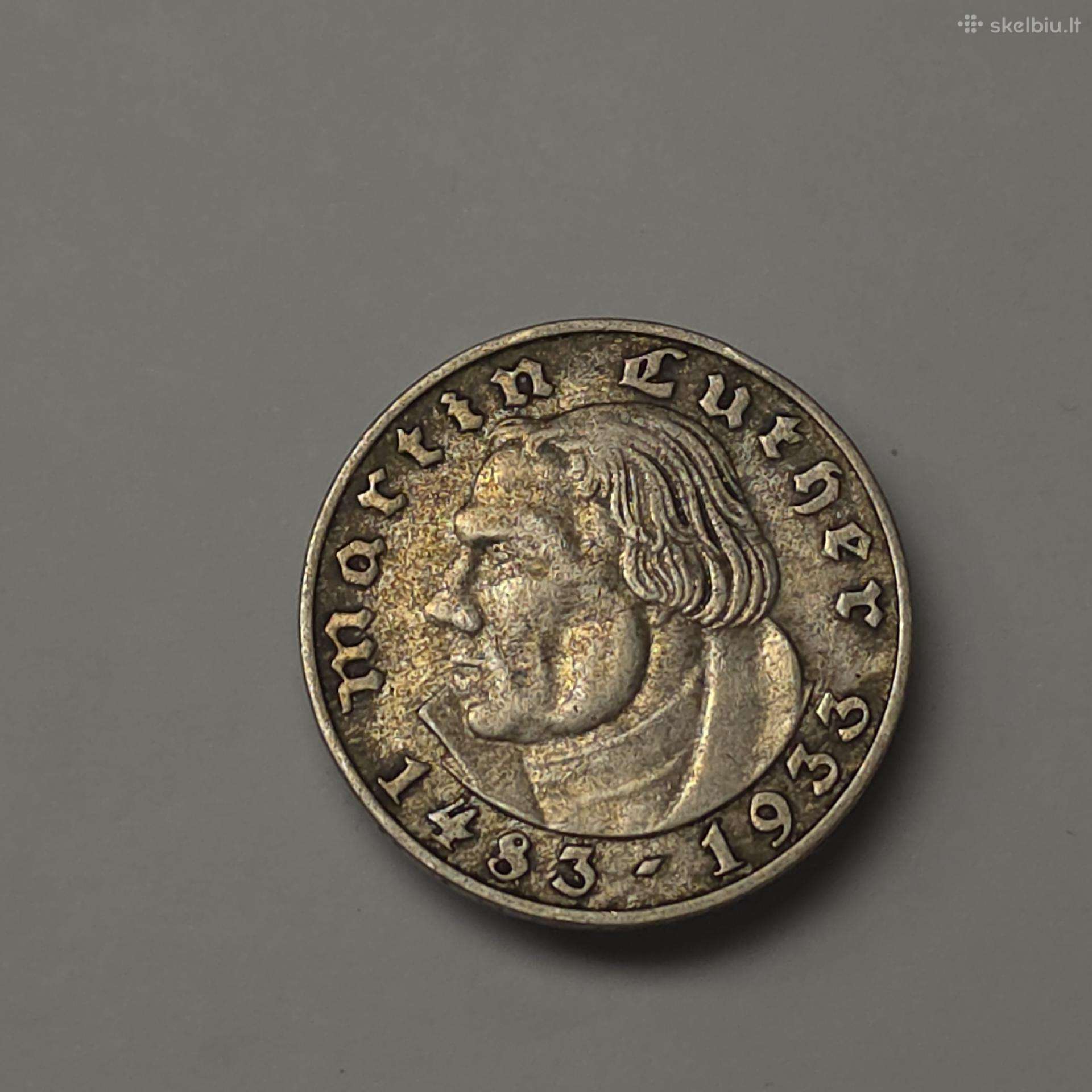 2 Reichsmark 1933 m. A – M.liuteris, Vokietija